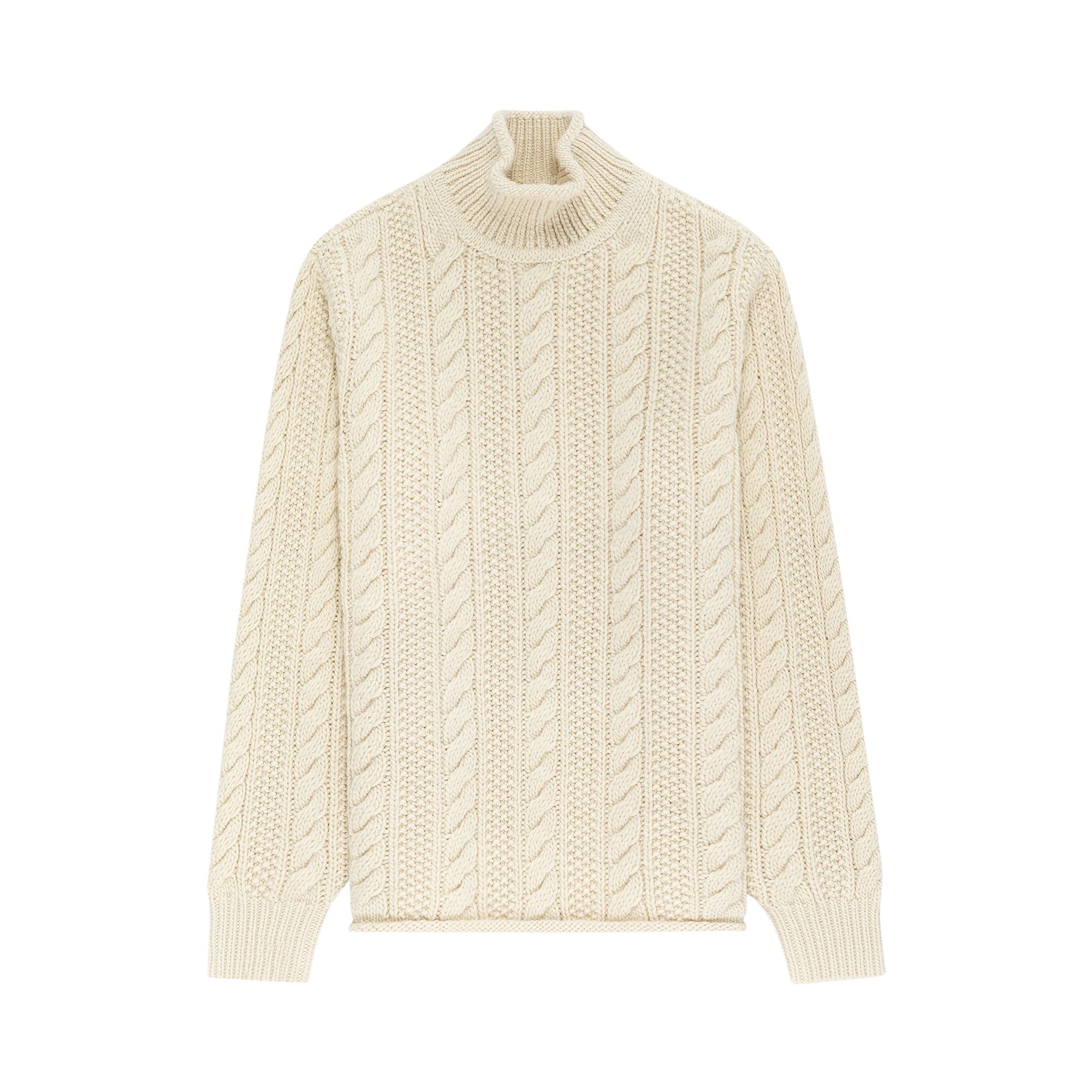 Pre-owned Aimé Leon Dore Aran Cable Mockneck Sweater 'pristine' | Cream | Men's Size L In White