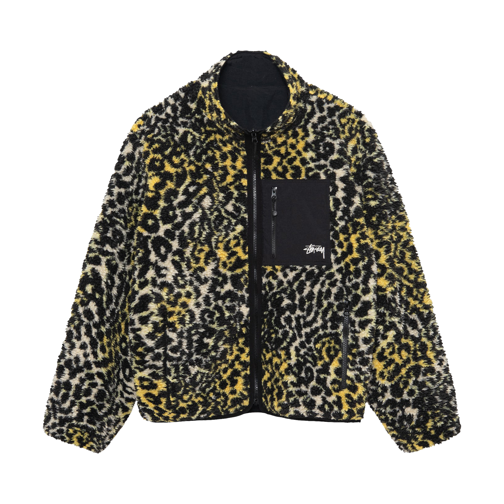 Pre-owned Stussy Sherpa Reversible Jacket 'yellow Leopard'
