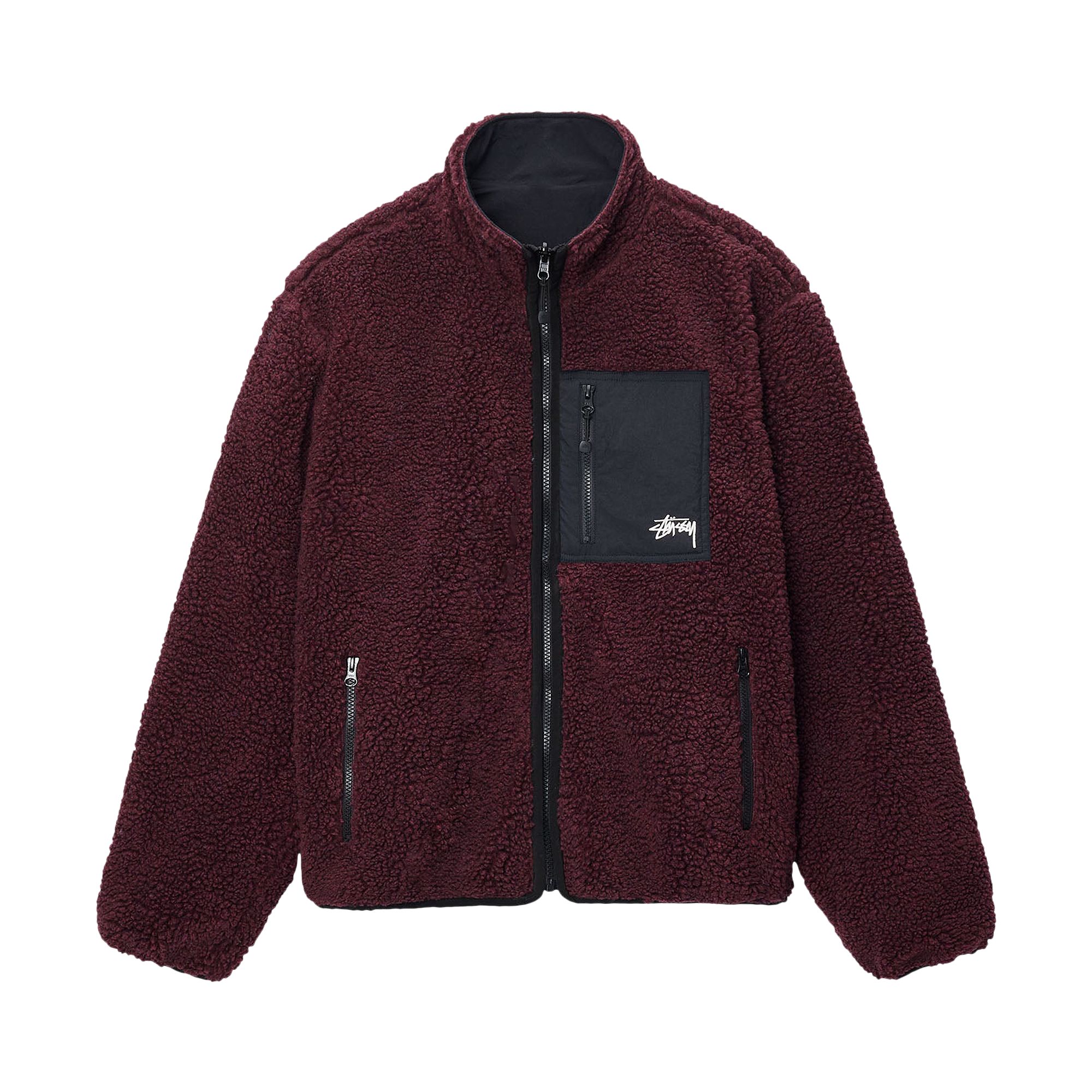 Pre-owned Stussy Sherpa Reversible Jacket 'burgundy' In Red