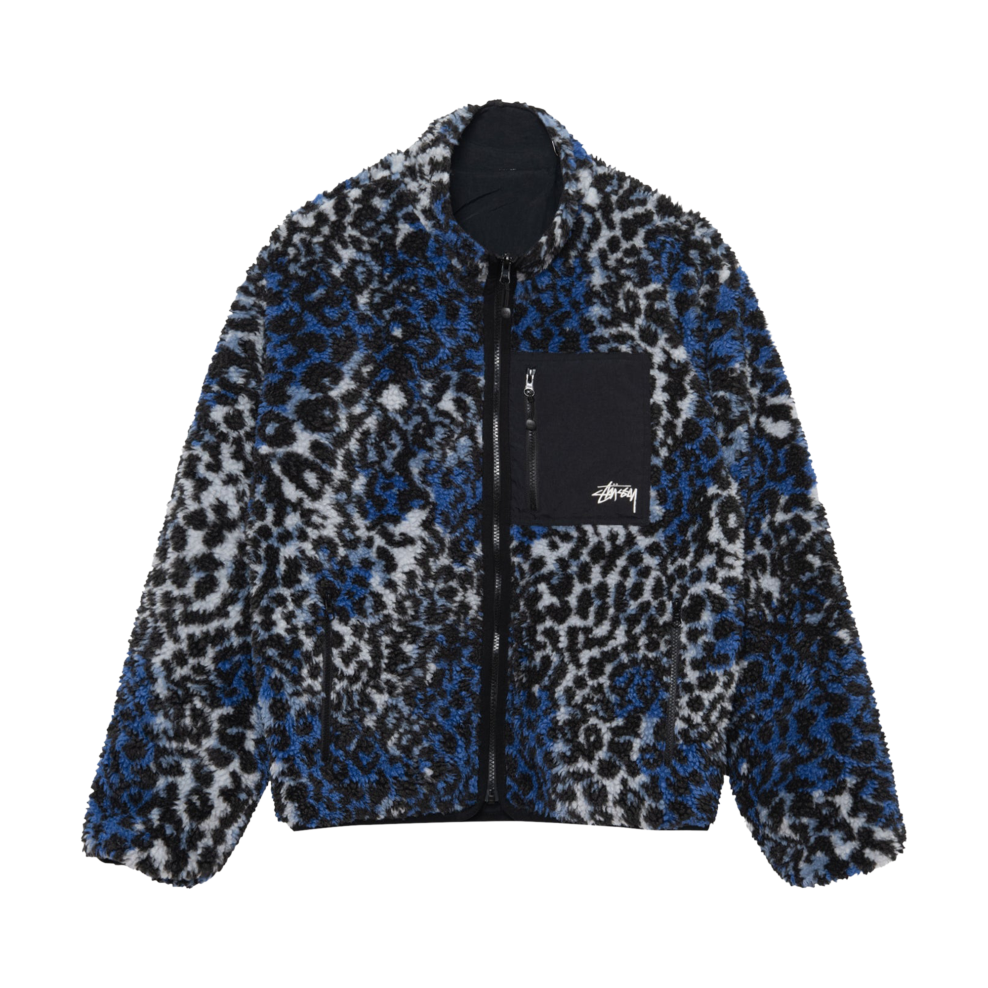 Pre-owned Stussy Sherpa Reversible Jacket 'blue Leopard'