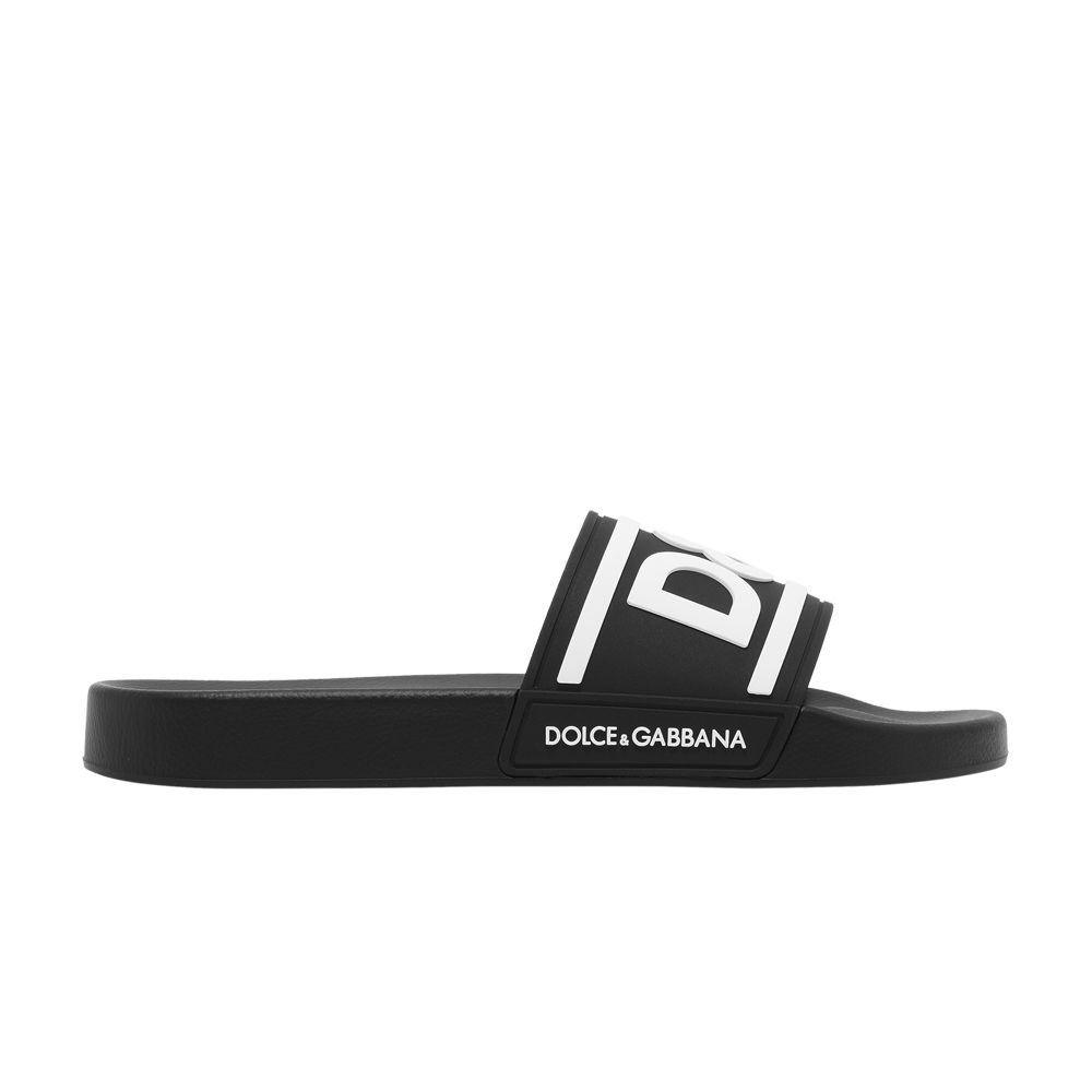 Pre-owned Dolce & Gabbana Slides 'dg Logo - Black White' | Men's Size 43