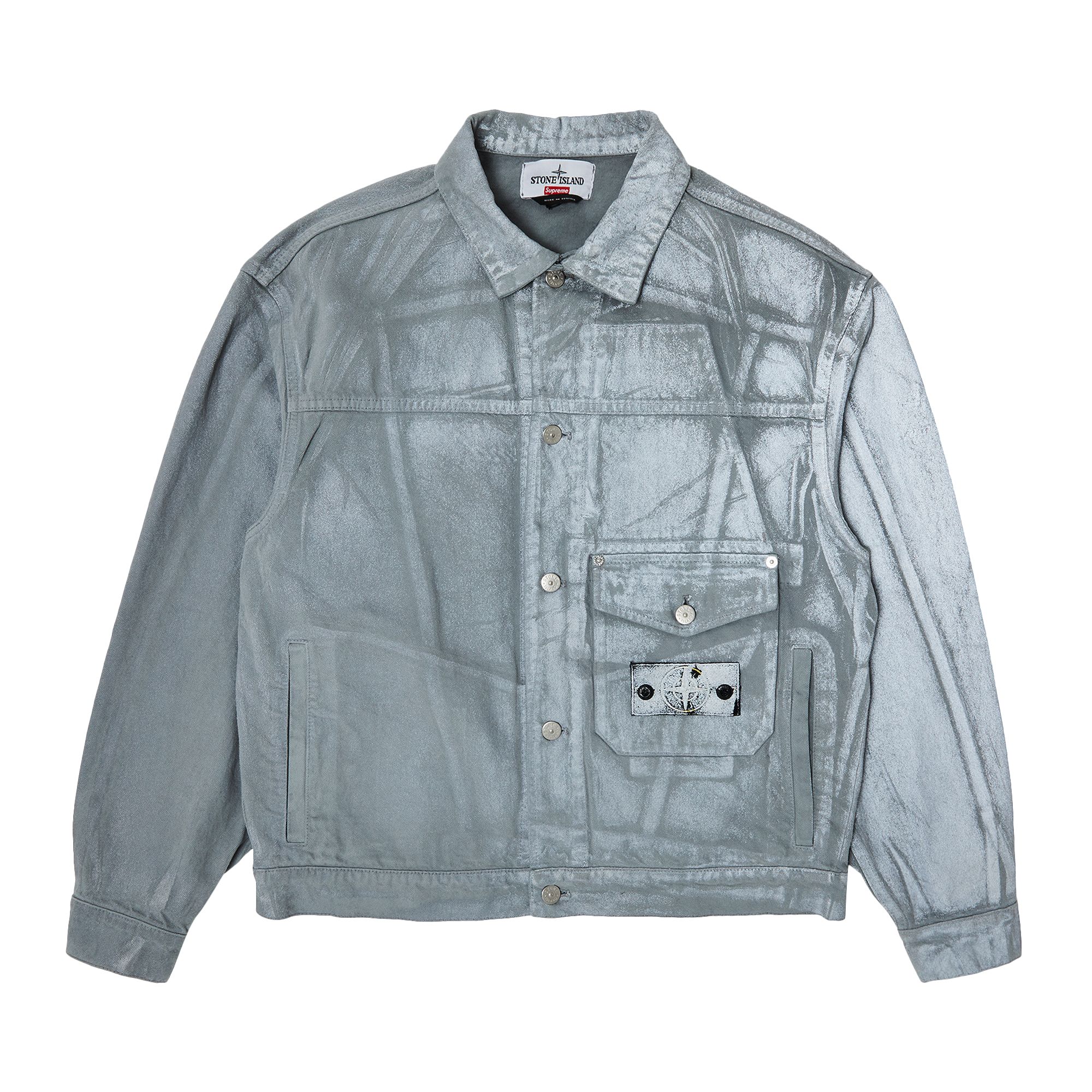 Supreme x Stone Island Denim Trucker Jacket 'Reflective' | Silver | Men's Size XL
