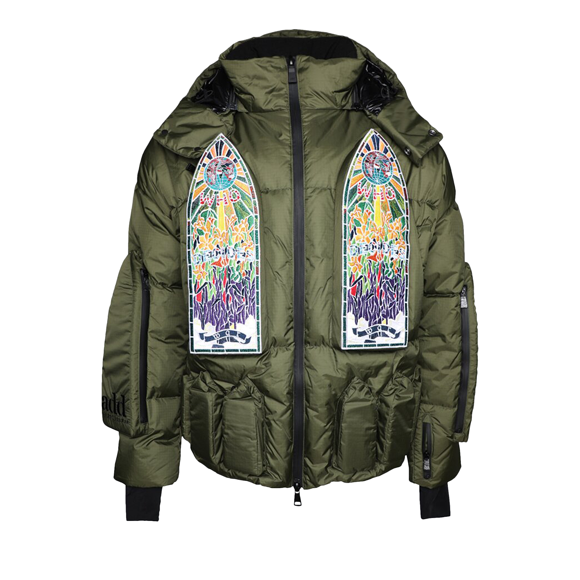 Pre-owned Who Decides War X Add Skiwear Down Bomber With Detachable Hood 'olive' In Green