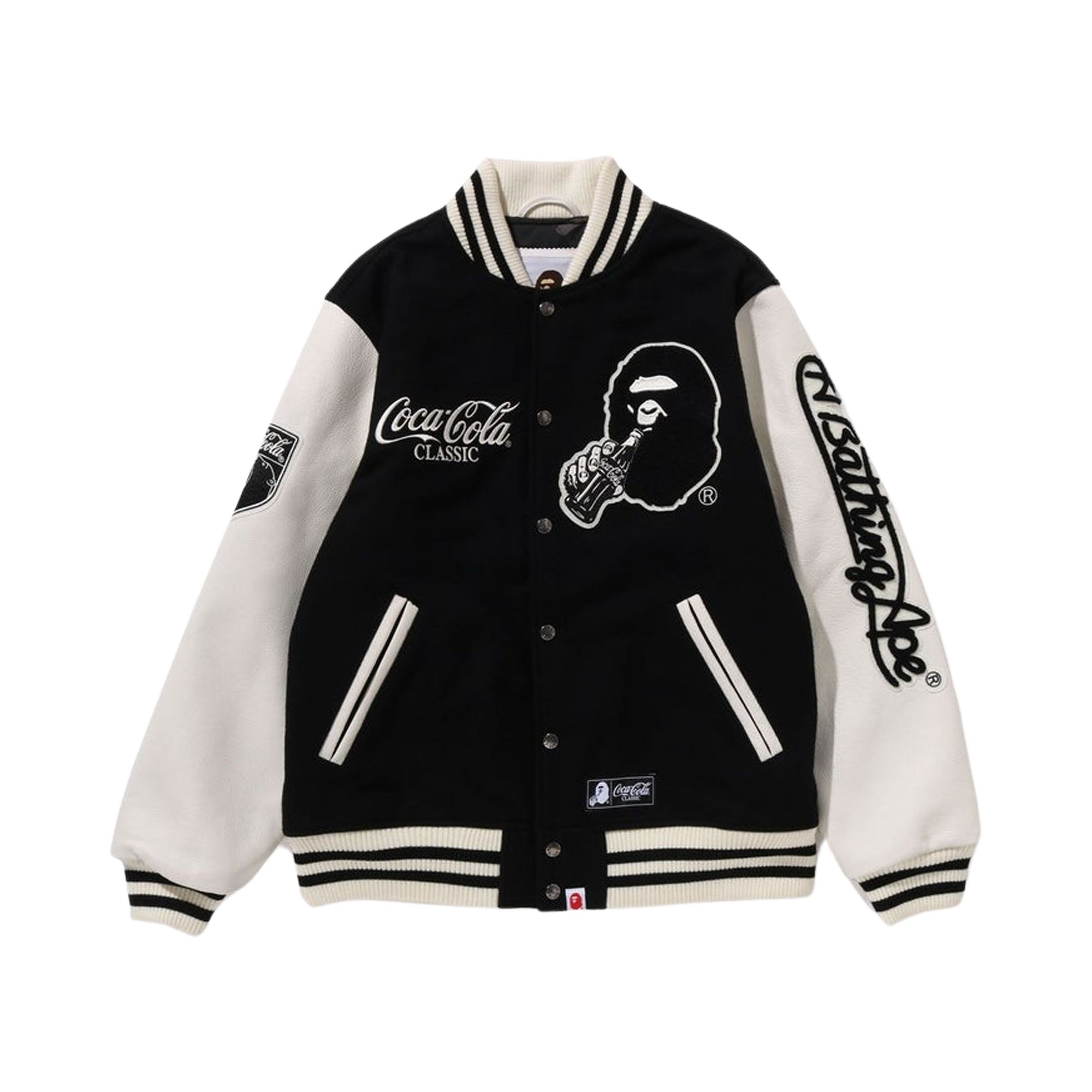 Pre-owned Bape X Coca-cola Varsity Jacket 'black'