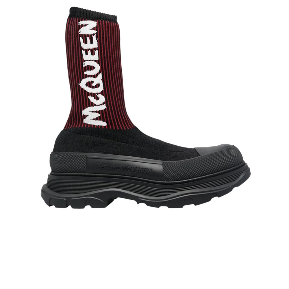 Pre-owned Alexander Mcqueen Knit Tread Slick Boot 'graffiti - Black Red' | Men's Size 42.5