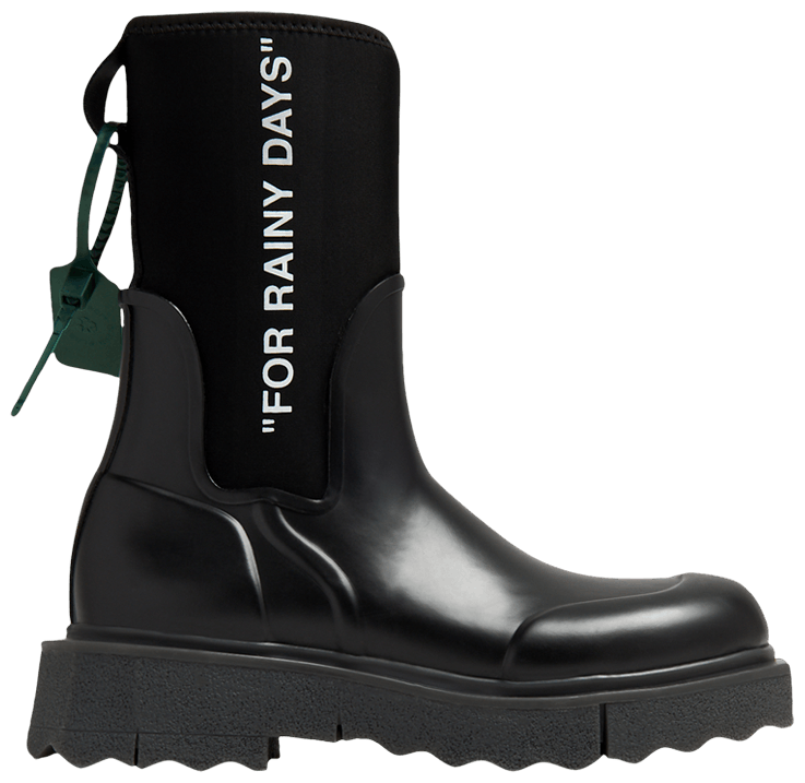 Off White Wmns Sponge Rubber Rain Boot For Rainy Days   Black