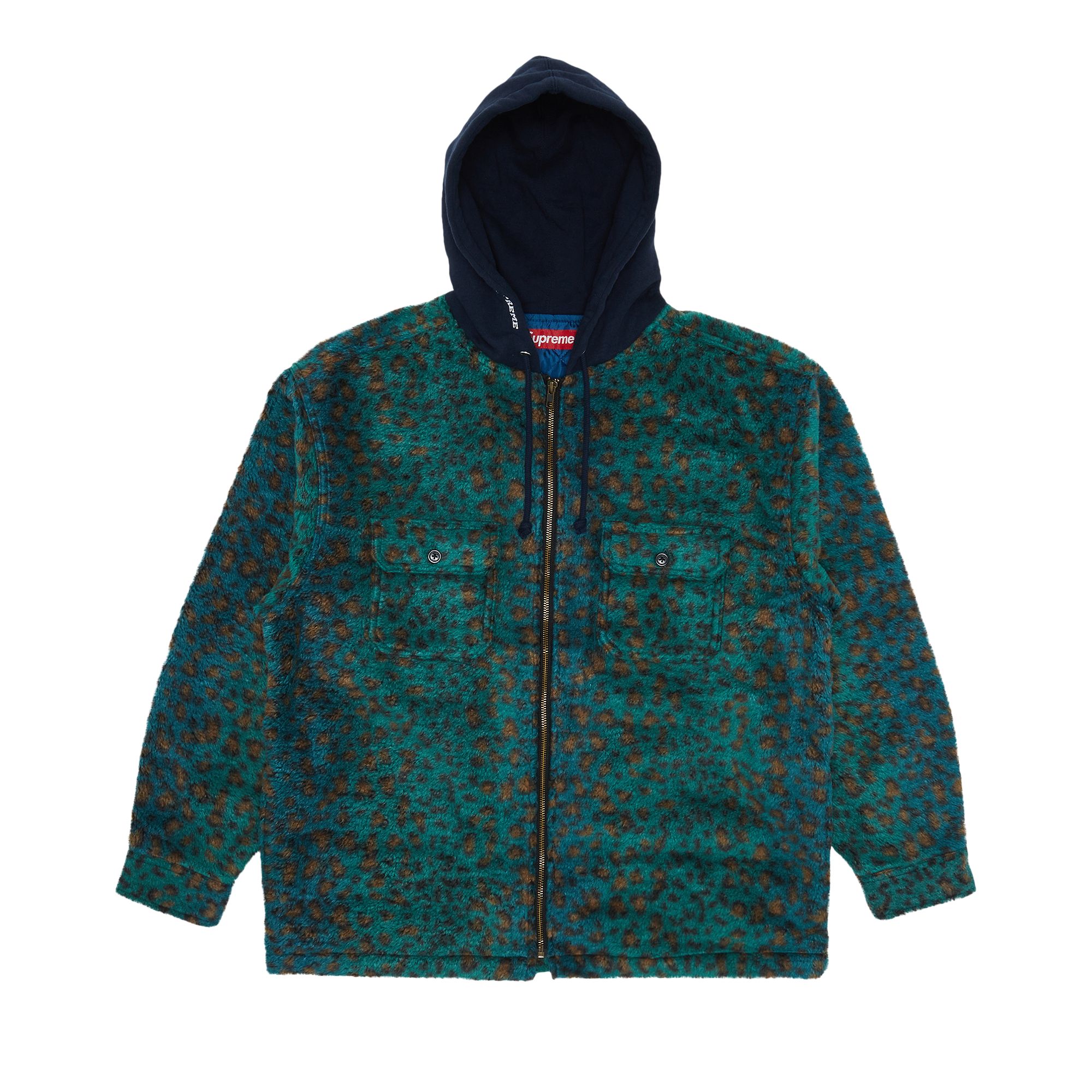 Supreme Fleece Zip Hooded Shirt 'Teal Leopard' | Men's Size M