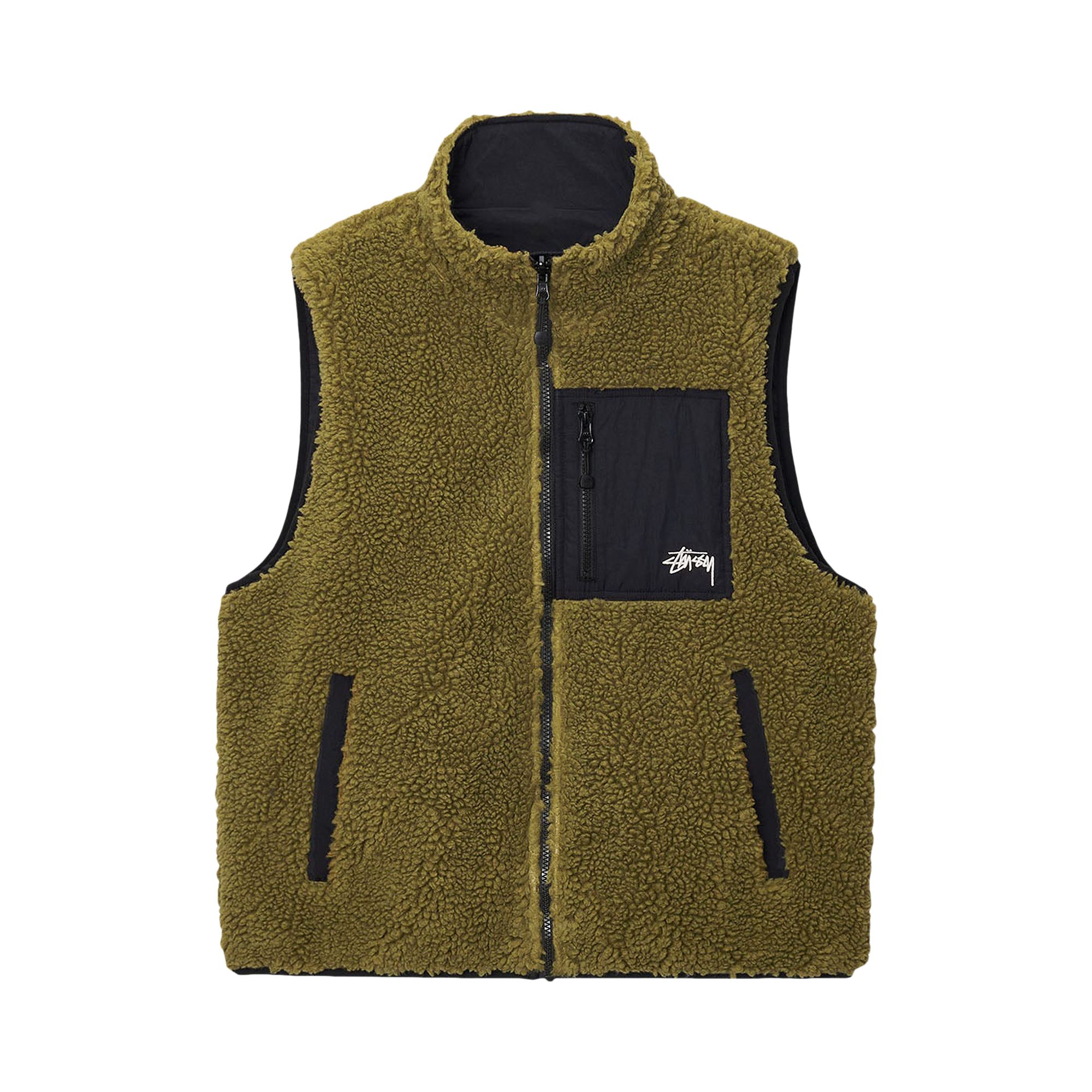 Stussy Sherpa Reversible Vest 'Olive' | Green | Men's Size L