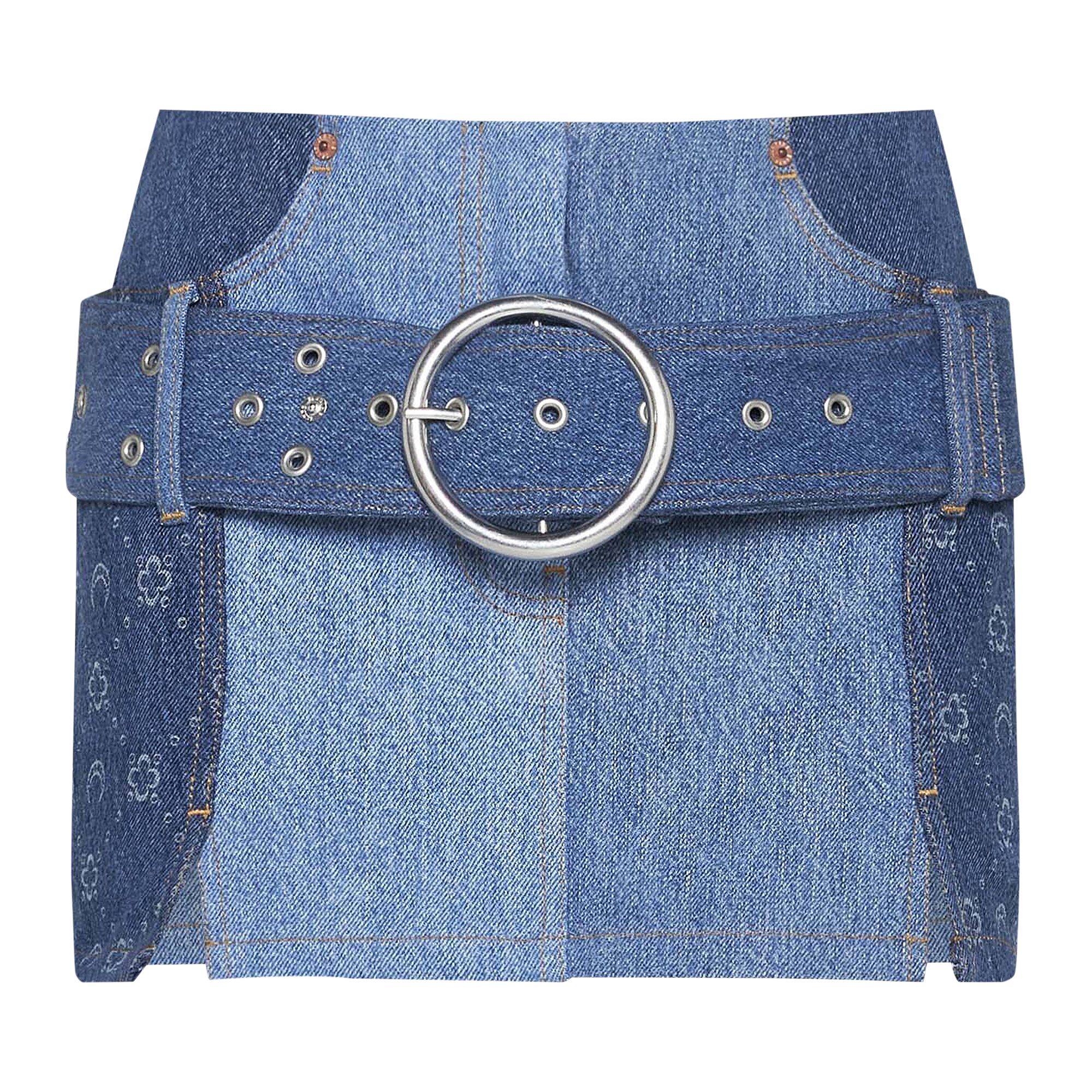 Marine Serre Regenerated Denim Belted Mini Skirt 'Dark Blue' | Women's Size 34