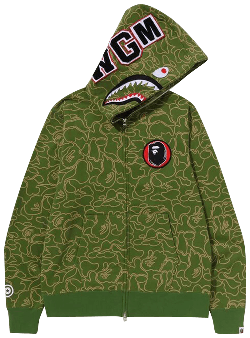 Buy BAPE 30th Anniversary Line Camo Shark Full Zip Hoodie 'Green