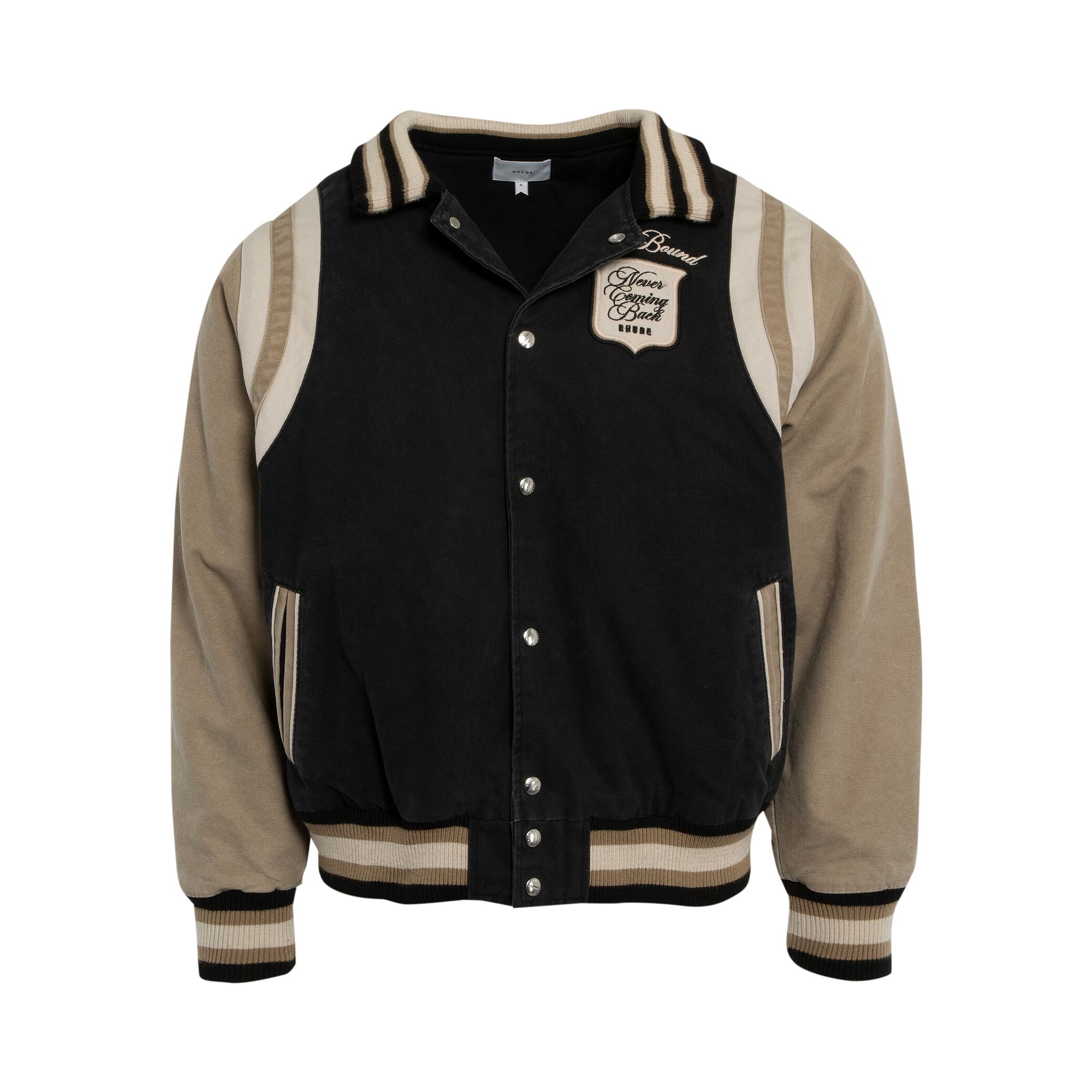 Pre-owned Rhude Washed Canvas Varsity Jacket 'black/khaki' In Multi-color