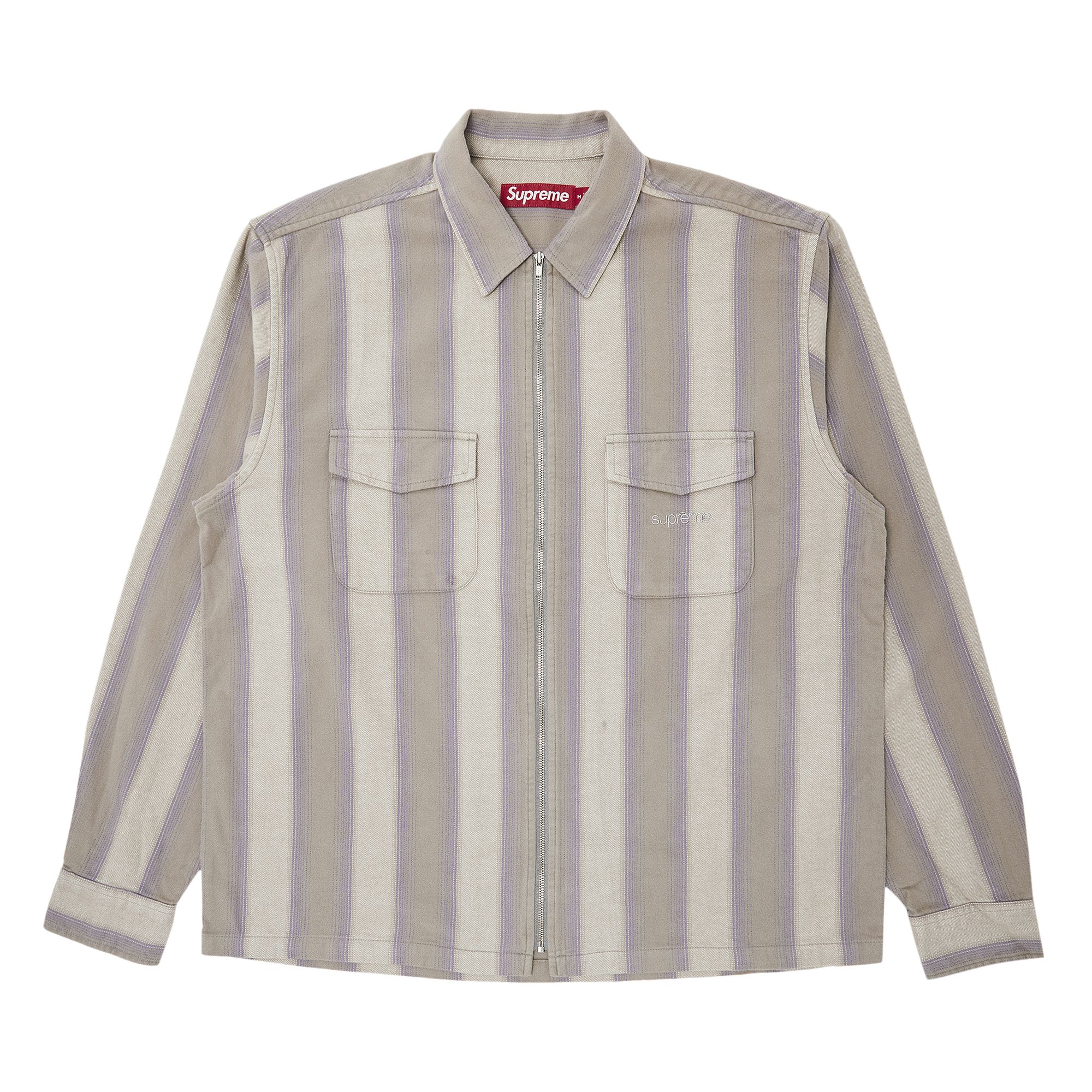Supreme Stripe Flannel Zip Up Shirt 'Grey' | Men's Size M