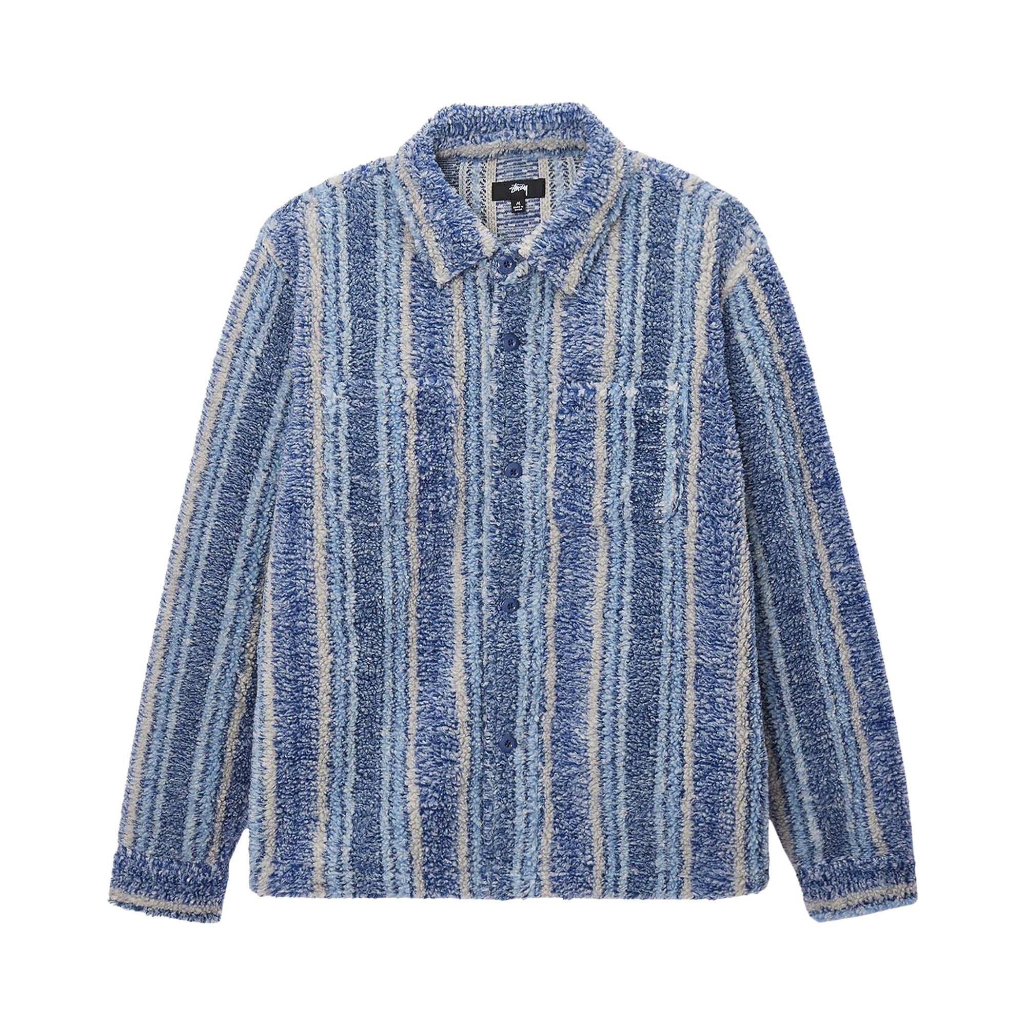 Stussy Stripe Sherpa Shirt 'Indigo' | Blue | Men's Size XL
