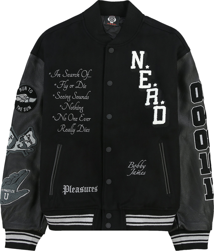 Buy Pleasures Nerd Varsity Jacket 'Black' - P23N001 BLAC | GOAT