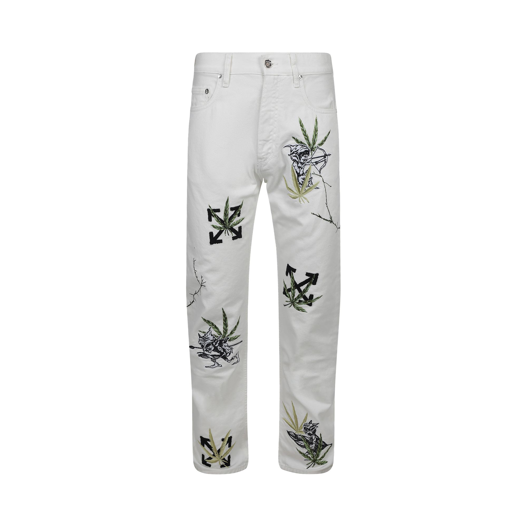 Off-White Weed Skate Fit Jeans 'White/Green' | Men's Size 32