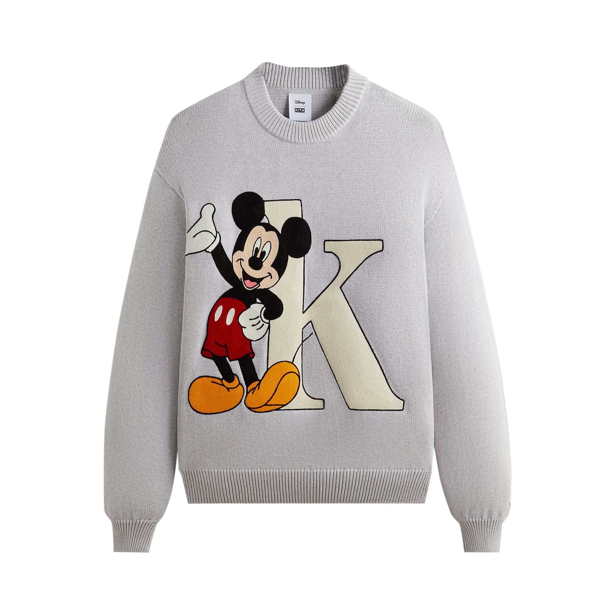 Kith For Mickey & Friends Mickey K Crewneck Sweater 'Light Heather Grey' | Men's Size XL