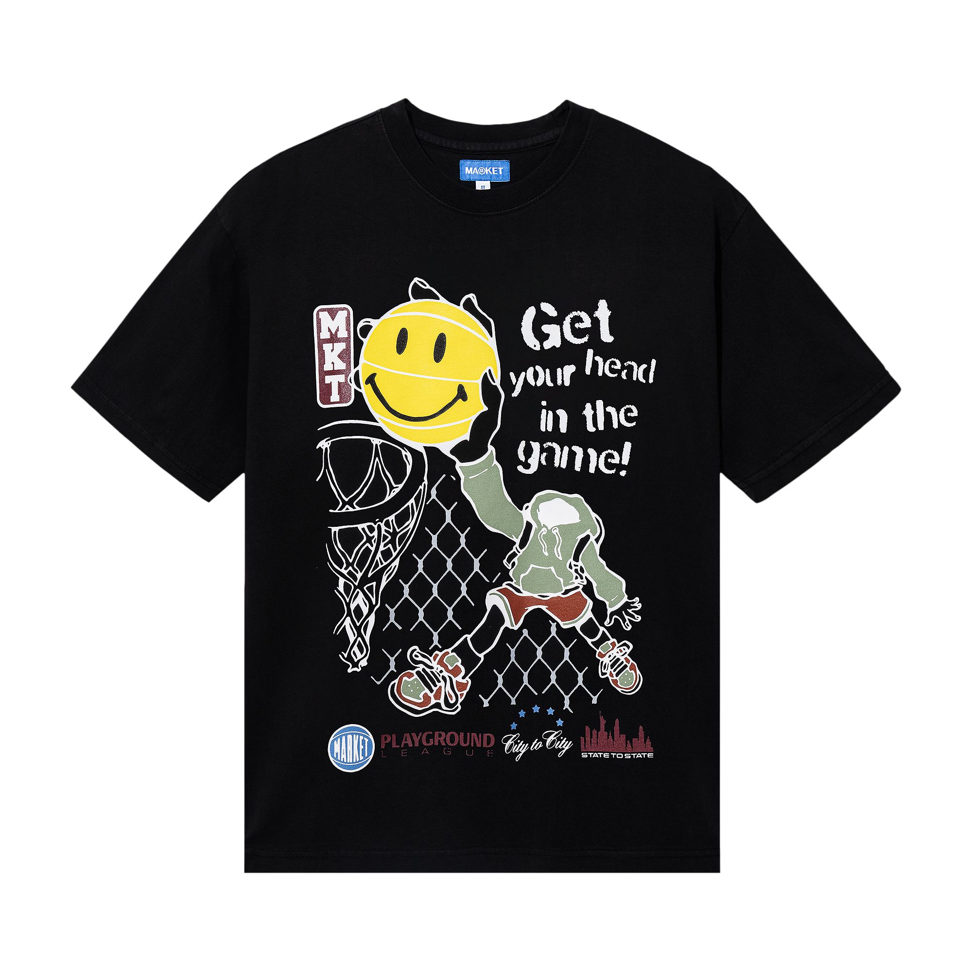 Pre-owned Market Smiley Head In The Game T-shirt 'washed Black'