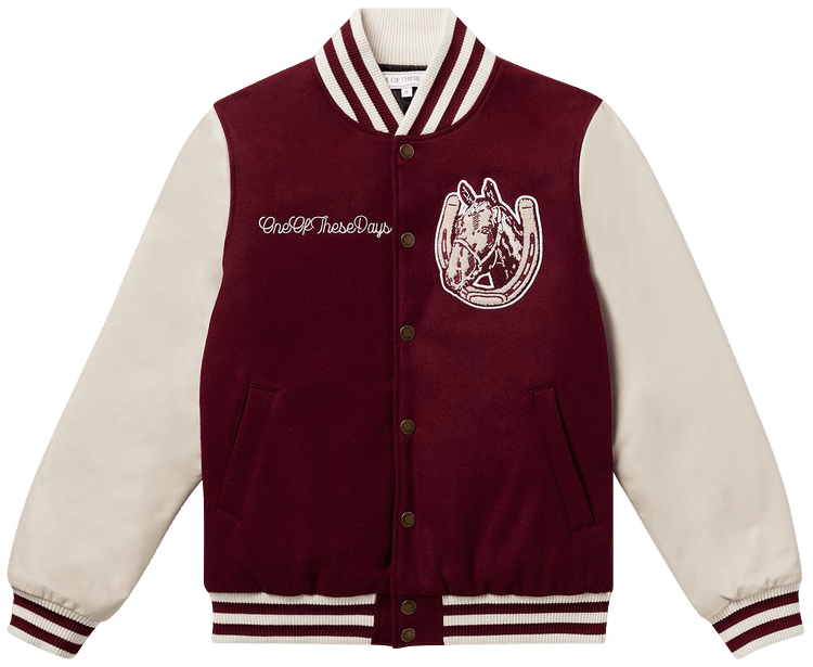 Buy One Of These Days Horse Shoe Cardinal Varsity Jacket Burgundy