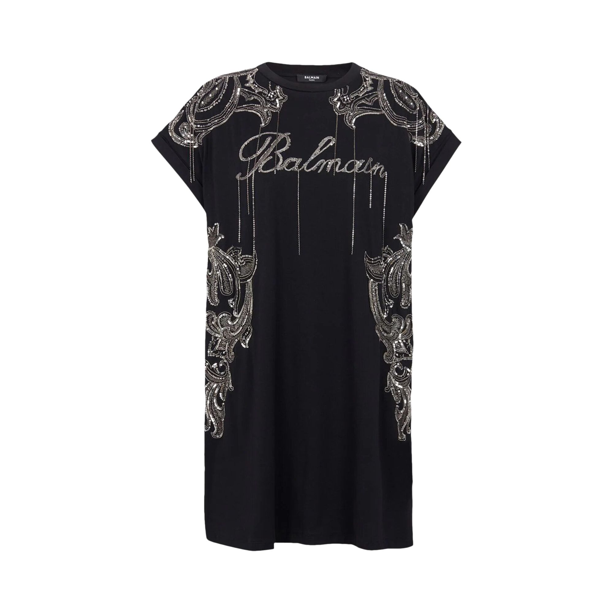 Pre-owned Balmain Sleeveless Embroidered Paisley Chains Short Dress 'black/old Silver' | Women's Size 36