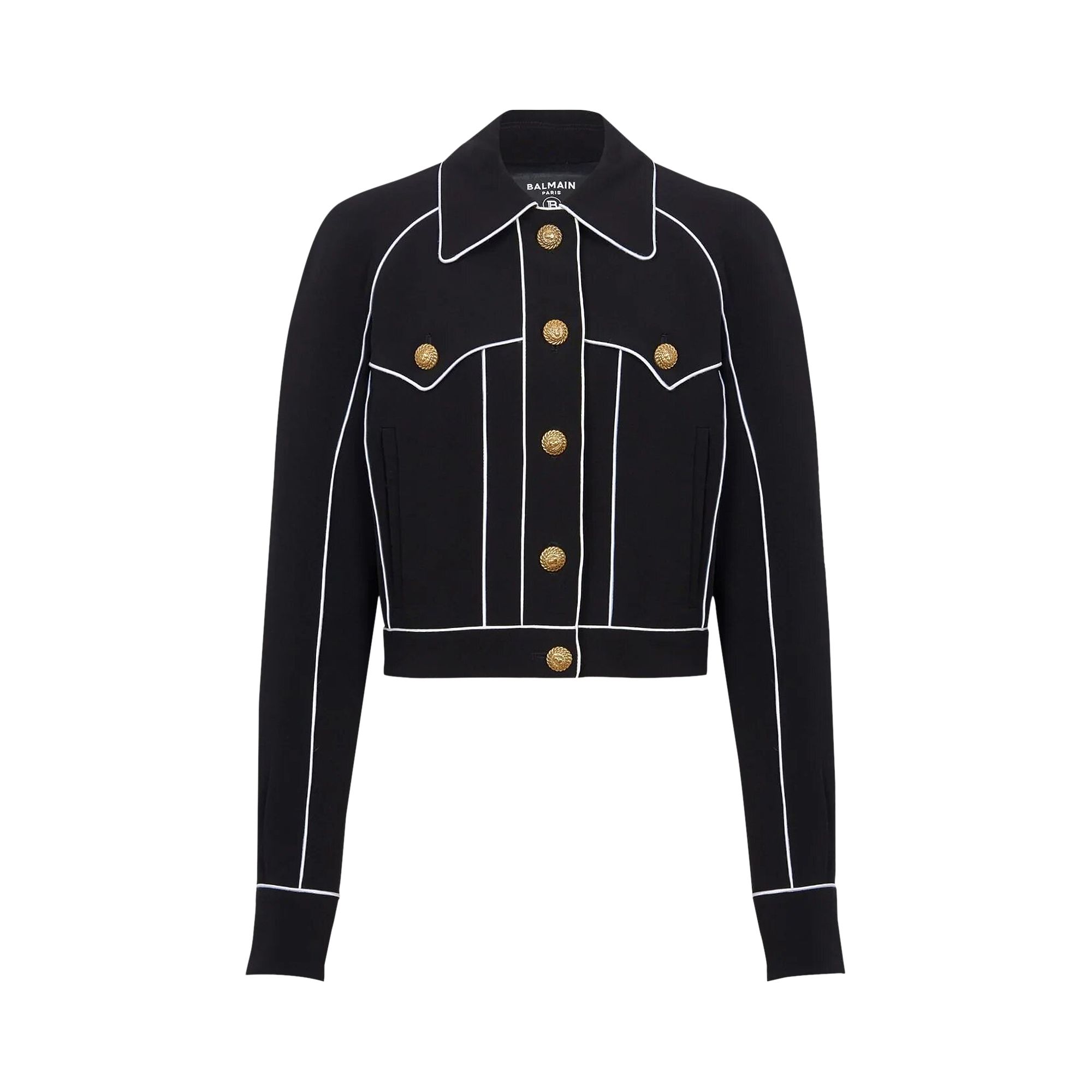 Pre-owned Balmain Buttoned Contrasted Western Crepe Jacket 'black' | Women's Size 38