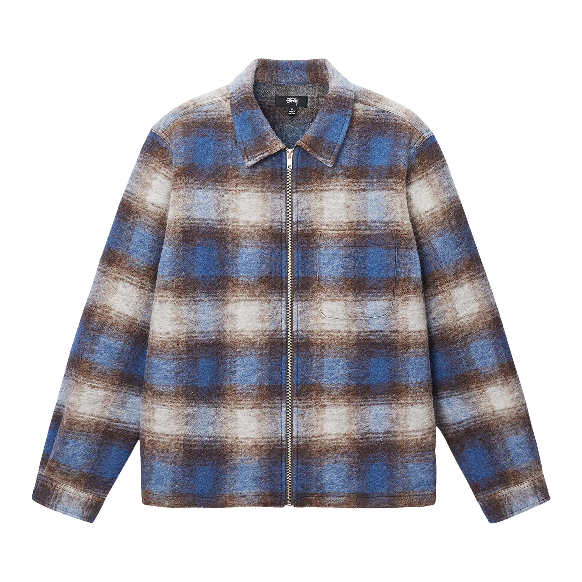 Pre-owned Stussy Brushed Wool Plaid Zip Shirt 'blue' In Multi-color