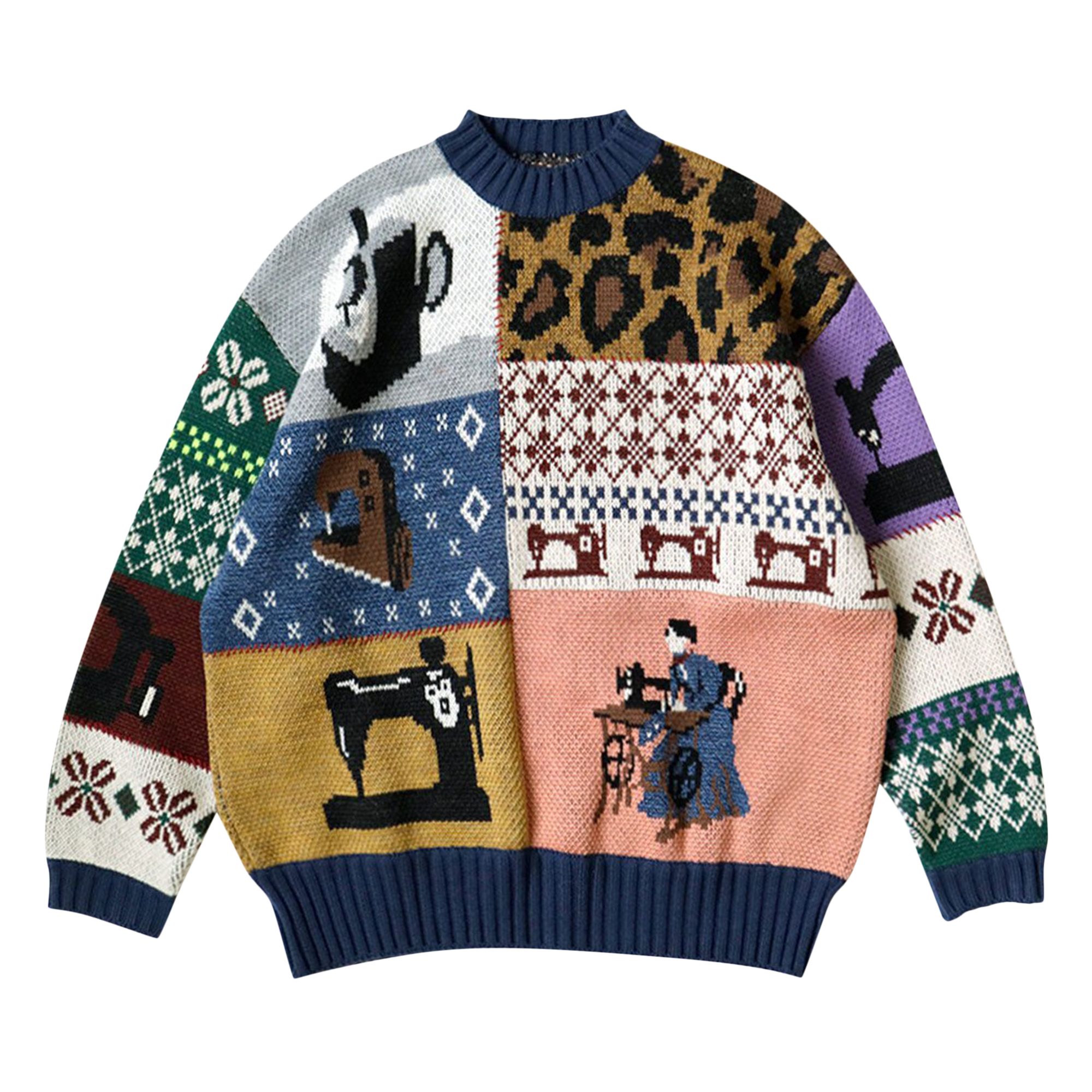 Pre-owned Kapital Kurogane Mishin Patchwork Crew Sweater 'navy' | Blue | Men's Size 3