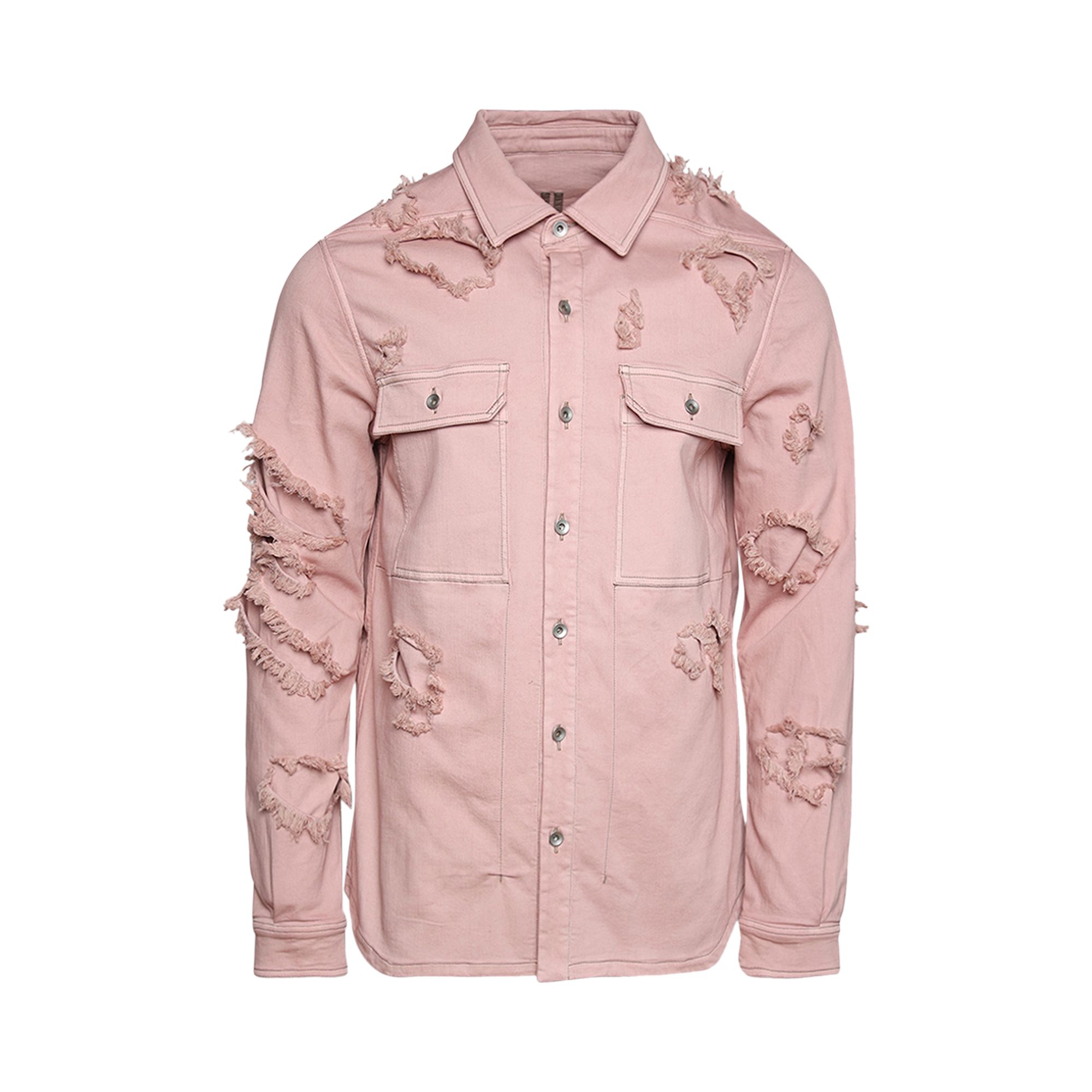 Pre-owned Rick Owens Drkshdw Distressed Denim Overshirt 'faded Pink' | Men's Size M