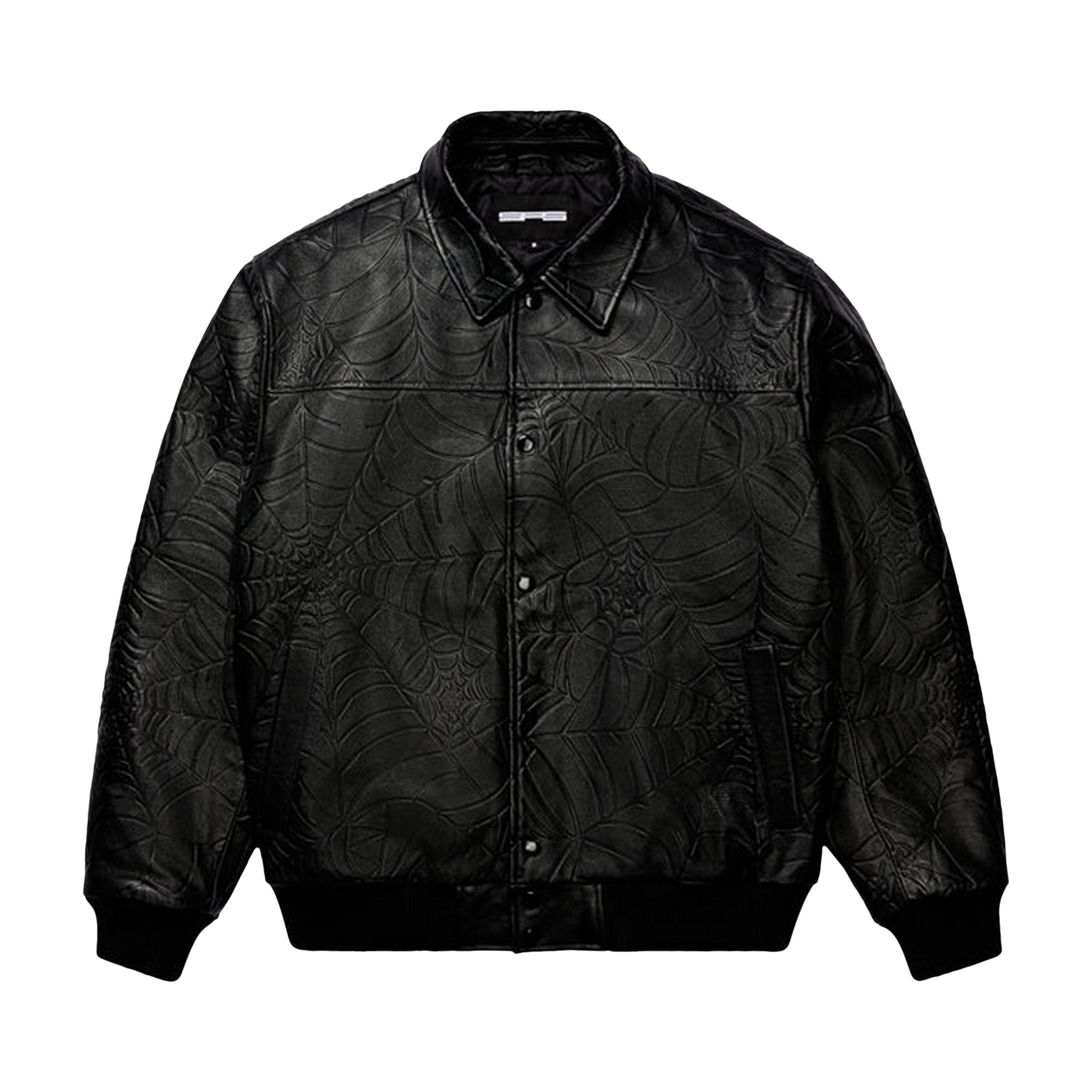 Sp5der Debossed Web Leather Jacket 'Black' | Men's Size L