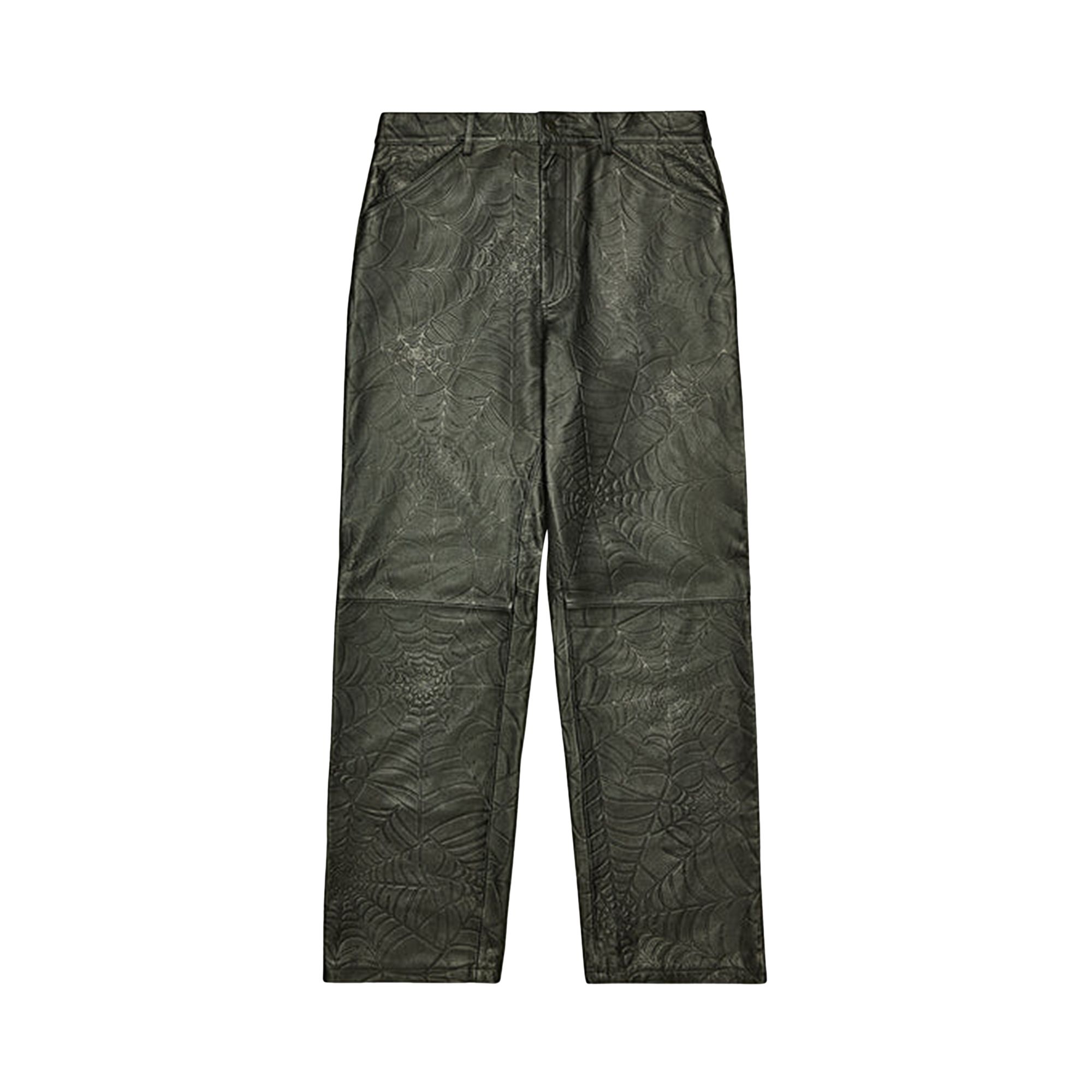 Sp5der Debossed Web Leather Pant 'Black' | Men's Size 32