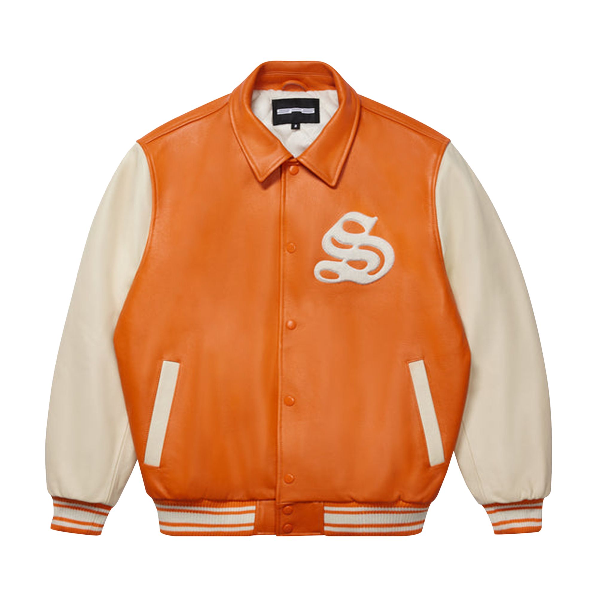 Pre-owned Sp5der Leather Varsity Jacket 'orange' In Multi-color