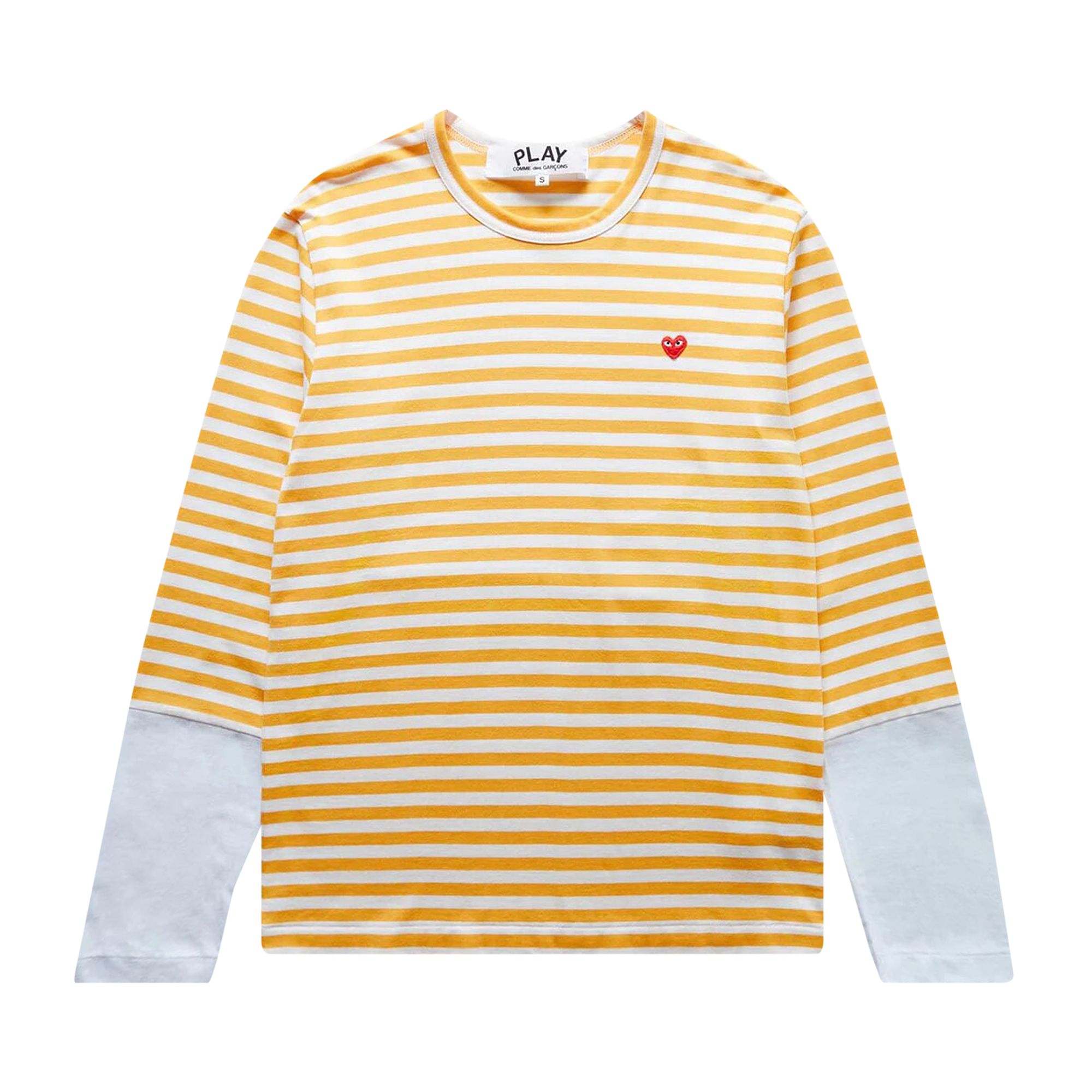 Pre-owned Comme Des Garçons Play Striped White Sleeve T-shirt 'yellow/white' | Men's Size S