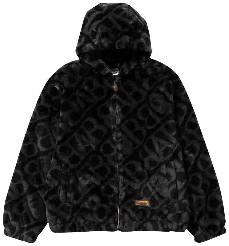 Buy BAPE Sport Monogram Fake Fur Hoodie Jacket Black 1J80 141