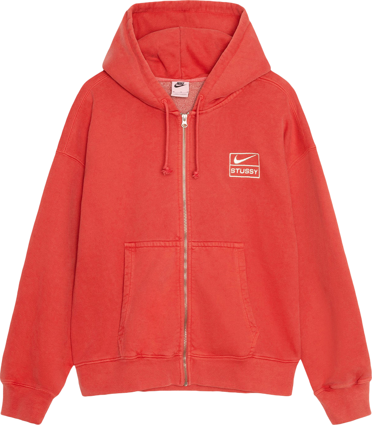 Stussy x Nike Pigment Dyed Fleece Zip Hoodie 'Habanero Red'