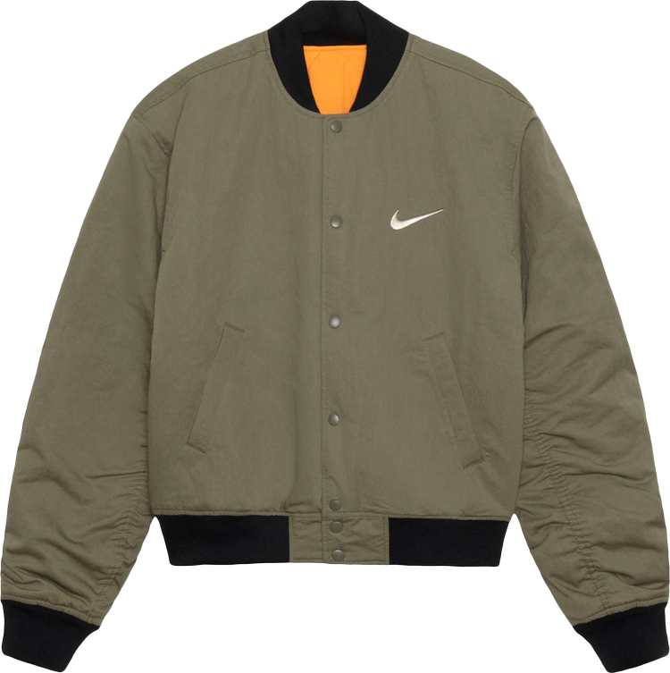 Stussy x Nike Reversible Varsity Jacket 'Medium Olive/Bright Mandarin'