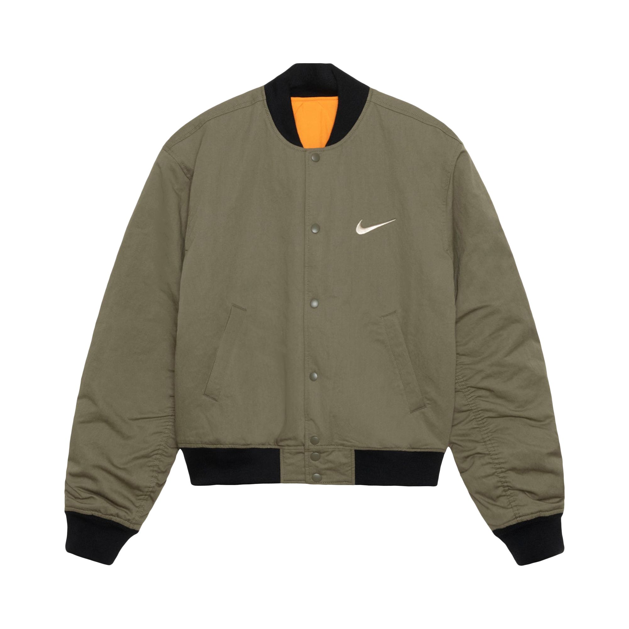 Stussy x Nike Reversible Varsity Jacket 'Medium Olive/Bright Mandarin' | Green | Men's Size L