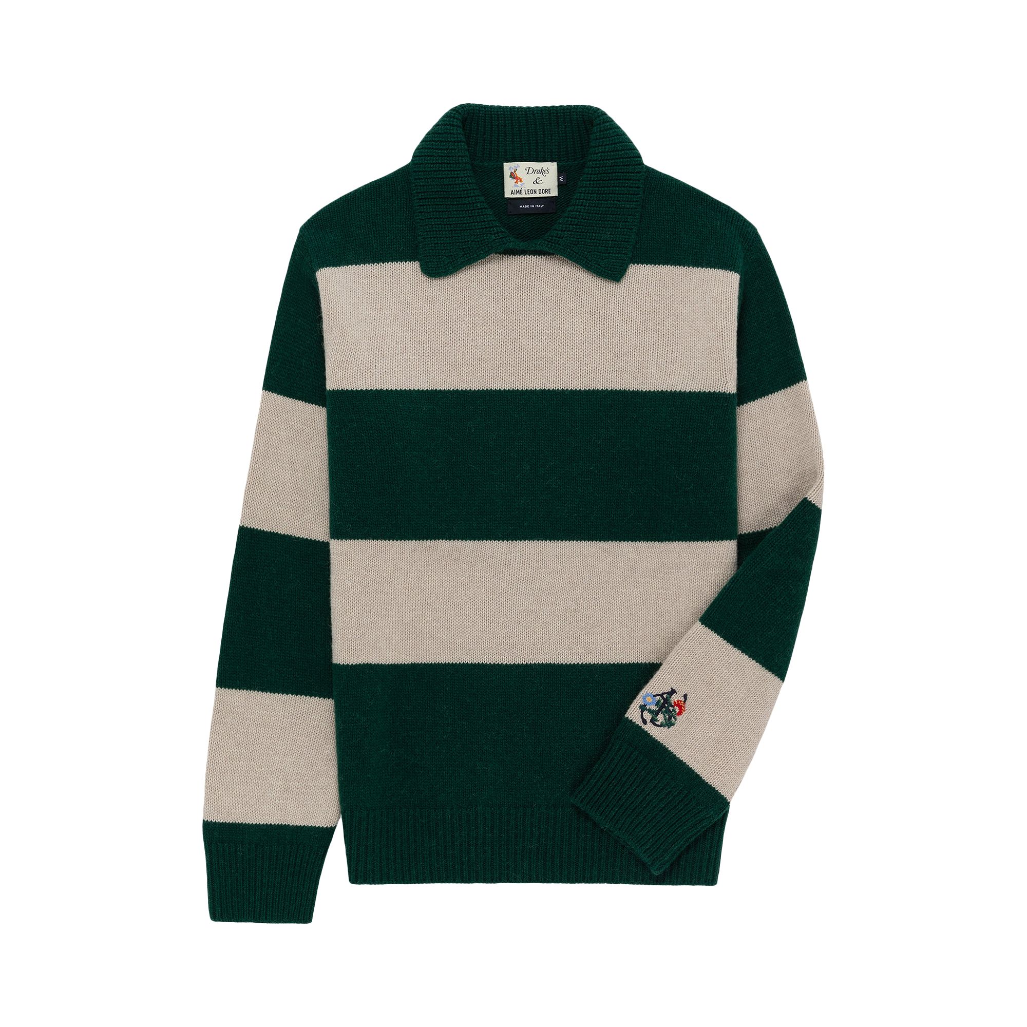 Pre-owned Aimé Leon Dore X Drake's Striped Integral Collar Sweater 'verde/volga' | Multi-color | Men's Size Xs