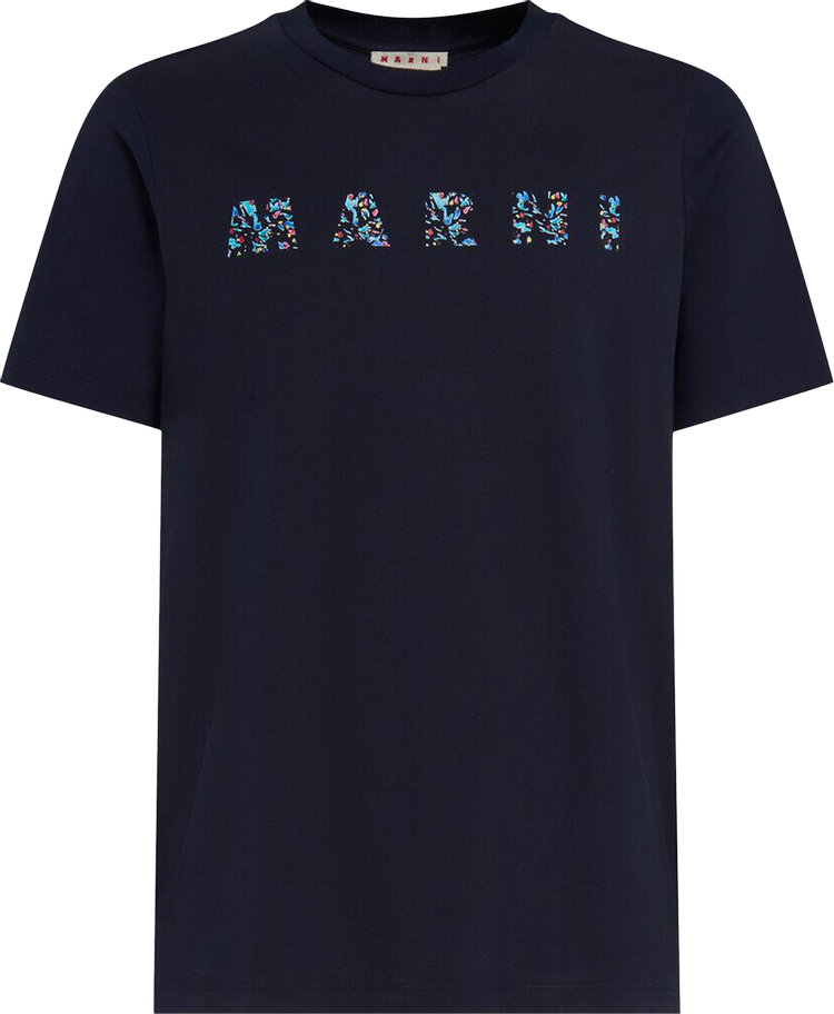 Buy Marni Floral Logo T-Shirt 'Blue/Black' - HUMU0198PQ USCW21