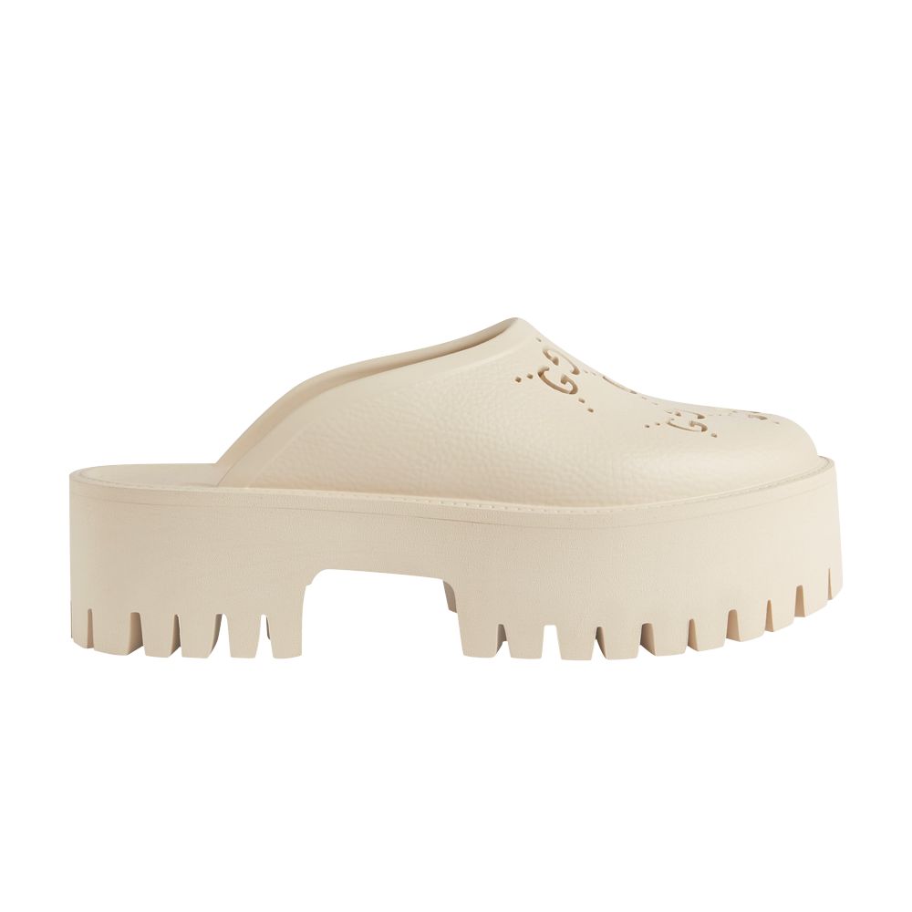 Pre-owned Gucci Wmns Platform Perforated G Sandal 'white Rubber' In Cream