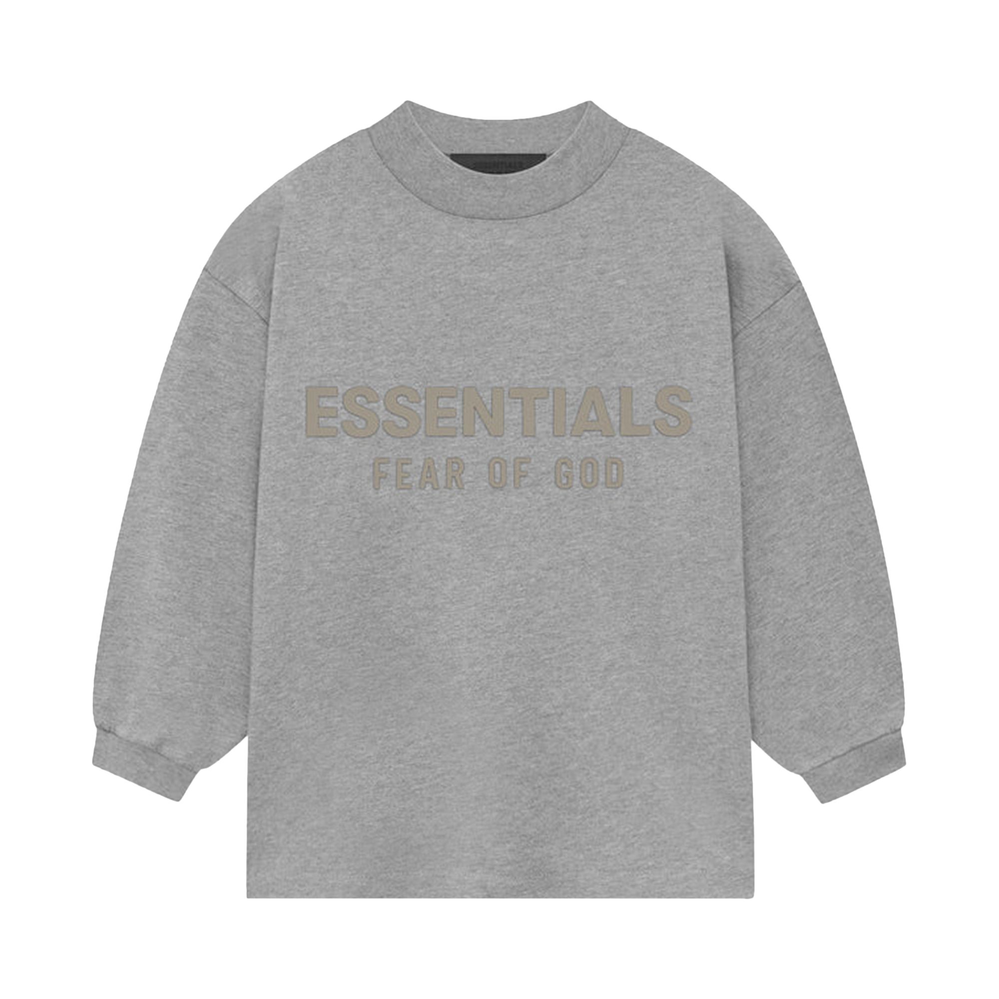 Fear of God Essentials Kids Long-Sleeve Tee 'Dark Heather Oatmeal' | Grey | Kid's Size 14.5