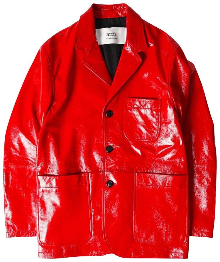 Buy Ami Leather Jacket Scarlet Red UBV618 LH0005 681 GOAT