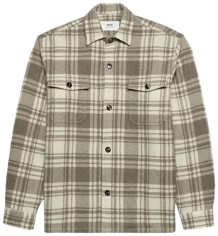Buy Ami Plaid Wool Shirt Jacket 'Ivory/Clay' - UJK226 WV0014 187 | GOAT