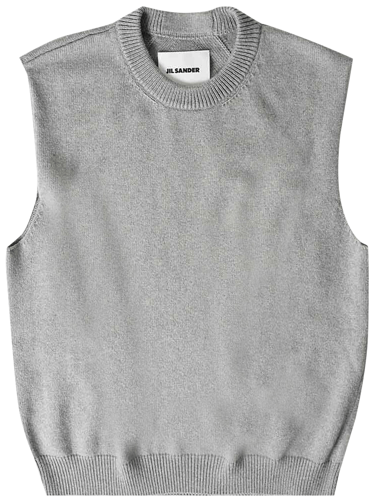〓JIL SANDER〓 light-GREY カシミヤ knit vest Jil Sander Flax Blend Buttonless Vest with Raw-cut Details