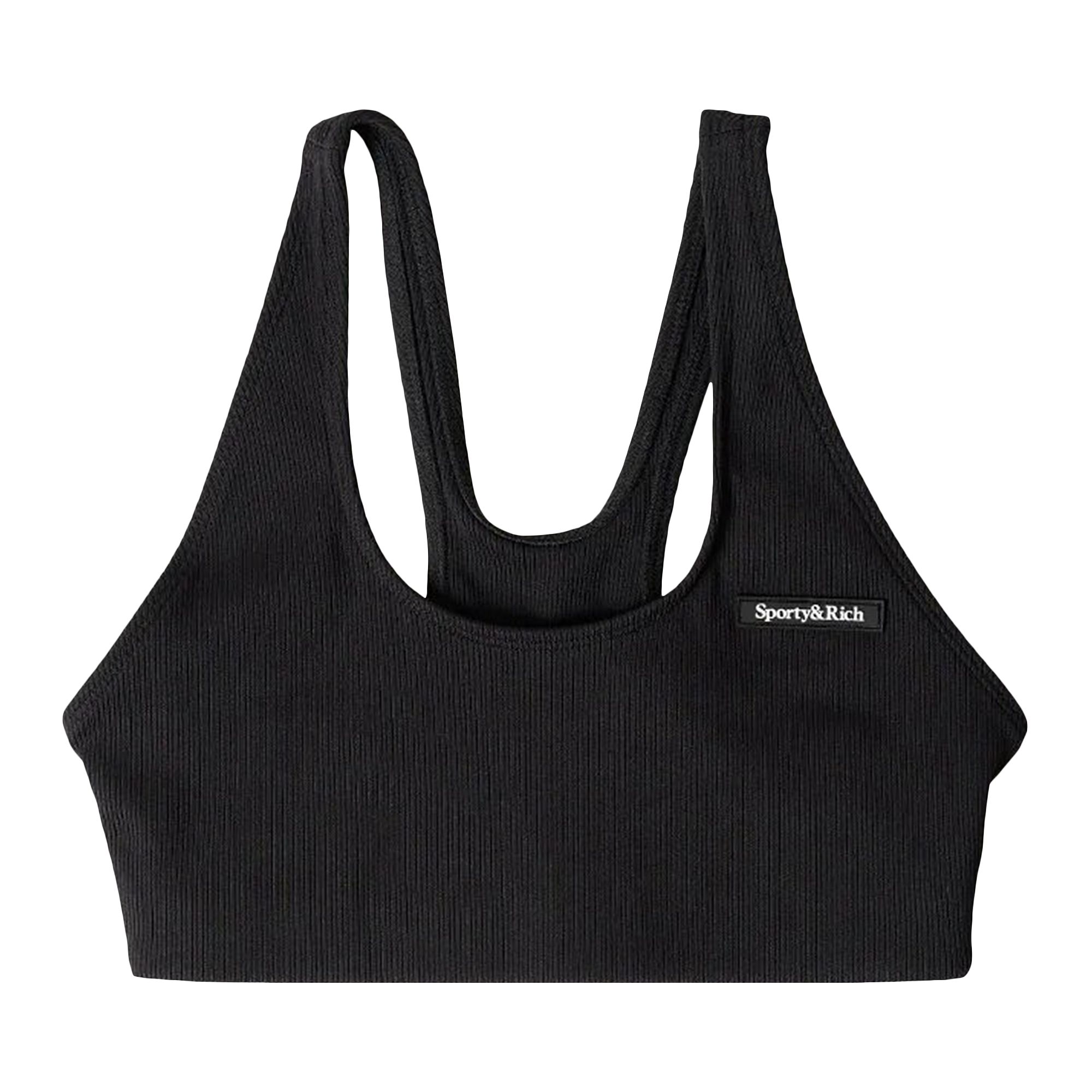 Sporty & Rich Serif Rib Sports Bra 'Black/White' | Women's Size S