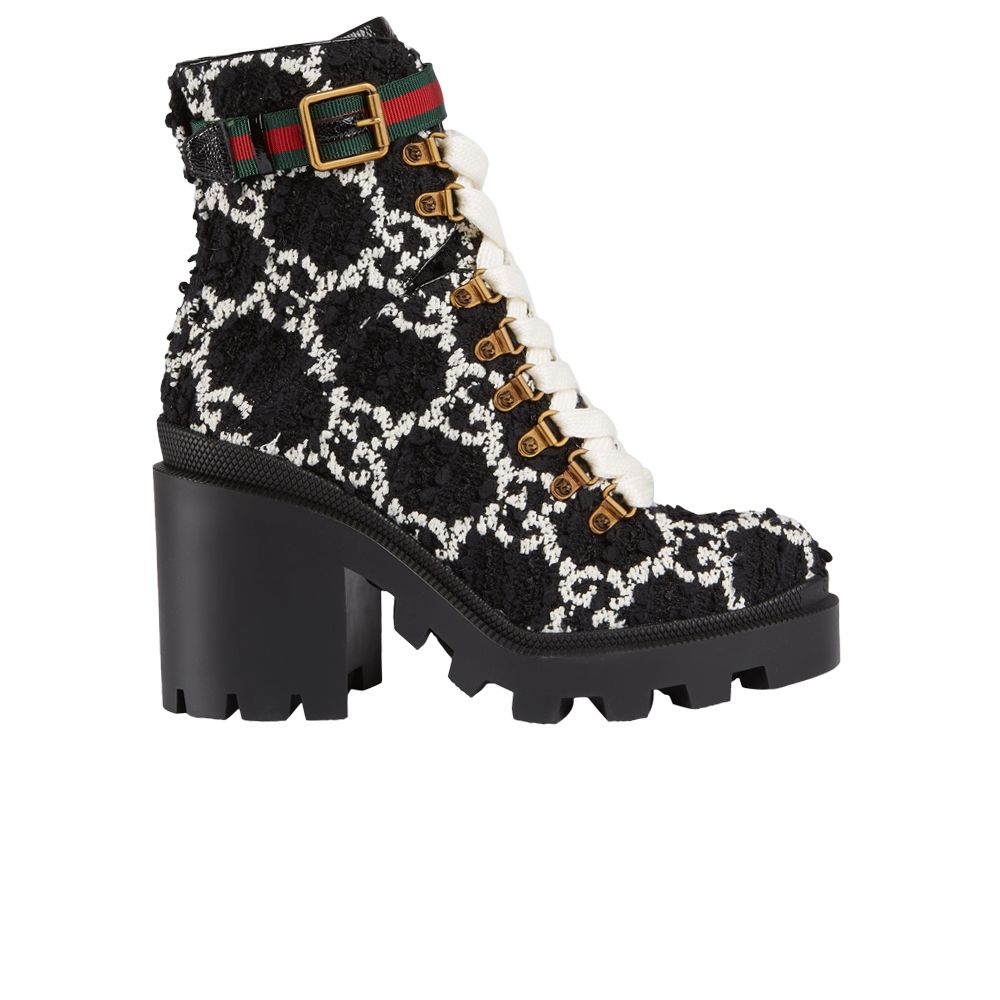 Pre-owned Gucci Wmns Gg Ankle Boot 'black White Tweed' | Women's Size 1.5