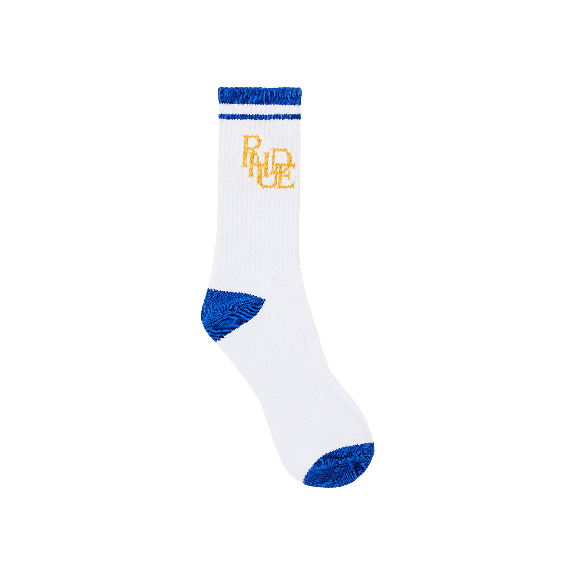 Pre-owned Rhude Scribble Logo Sock 'white/midnight Blue/yellow'