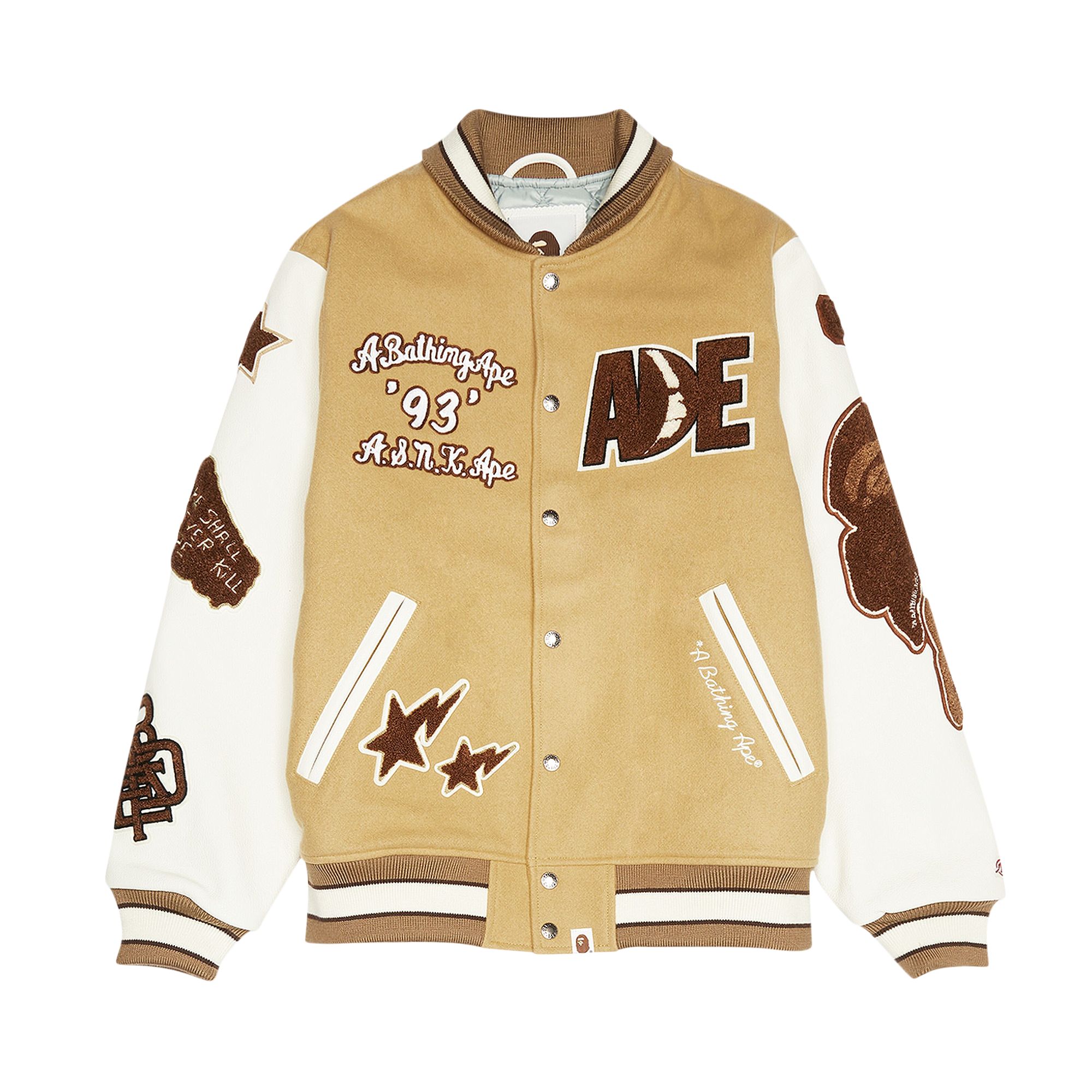 BAPE Multi Motif Varsity Jacket 'Beige' | Tan | Men's Size M