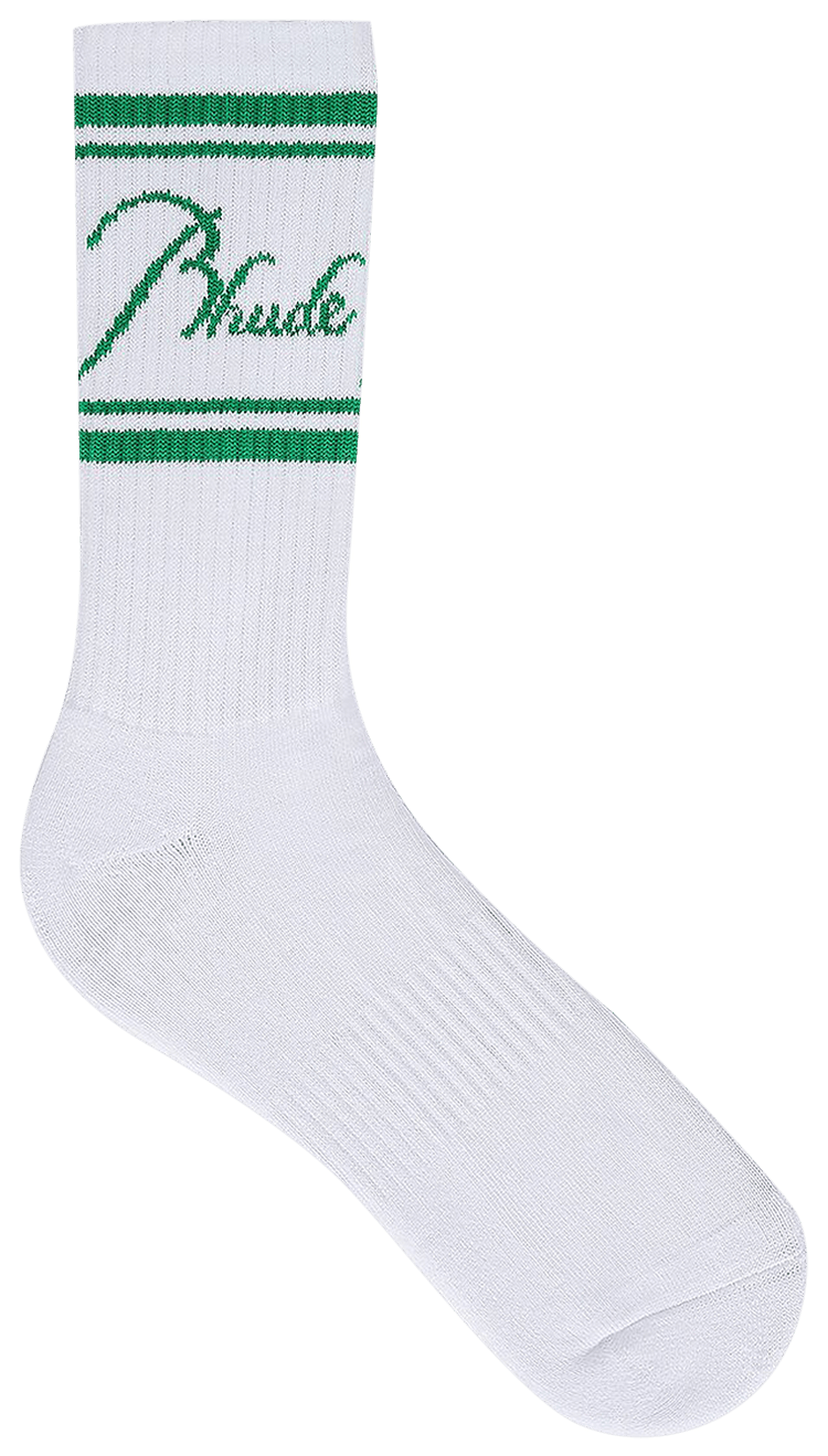 Buy Rhude Script Logo Sock 'White/Green' PS24SO06616433 WHGR GOAT UK