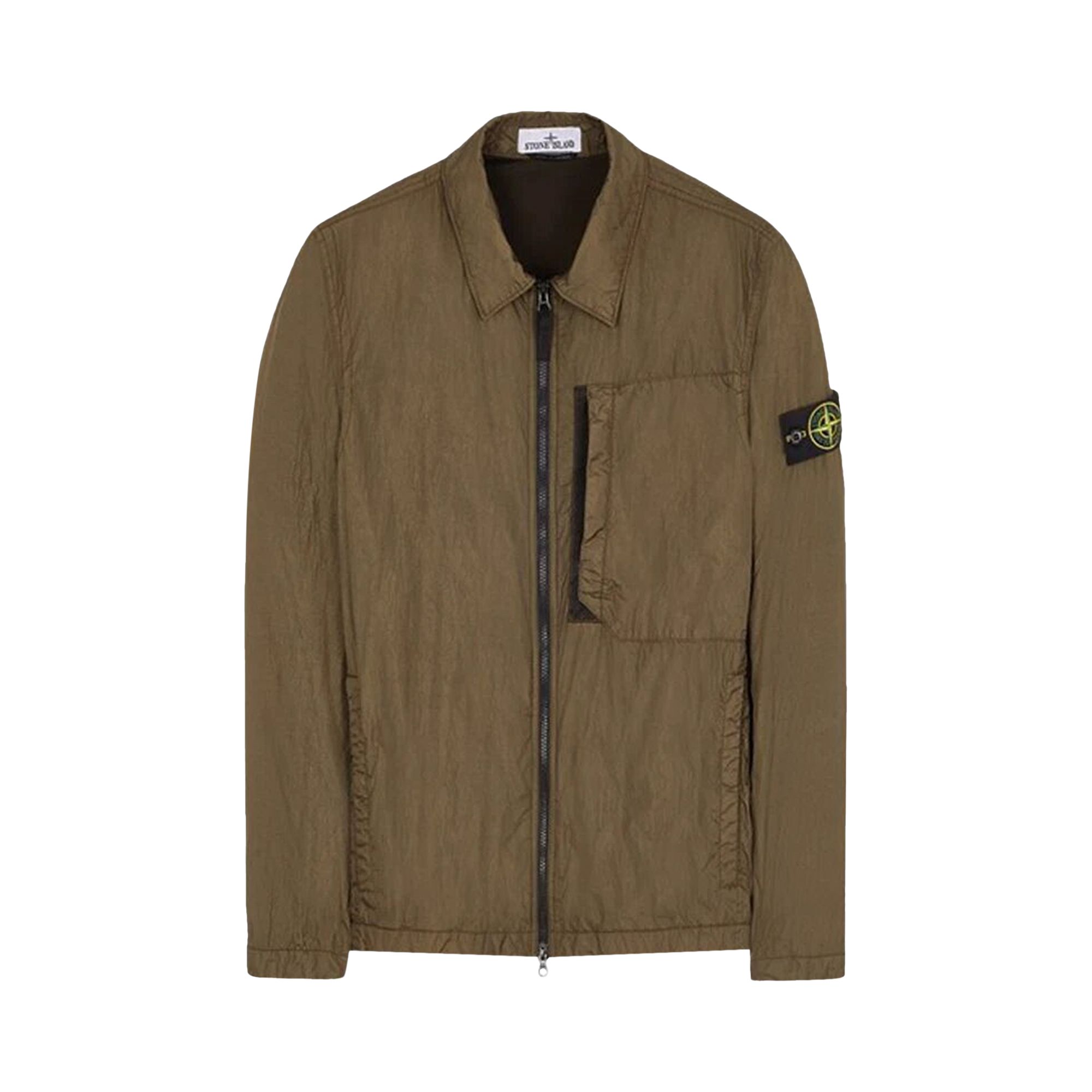 Pre-owned Stone Island Compass Patch Collared Zip Up Jacket 'olive' | Green | Men's Size Xl