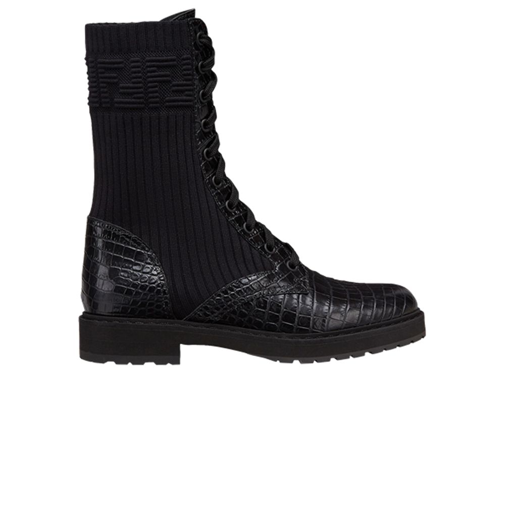 Pre-owned Fendi Wmns Ff Rockoko Biker Boot 'black Croc'