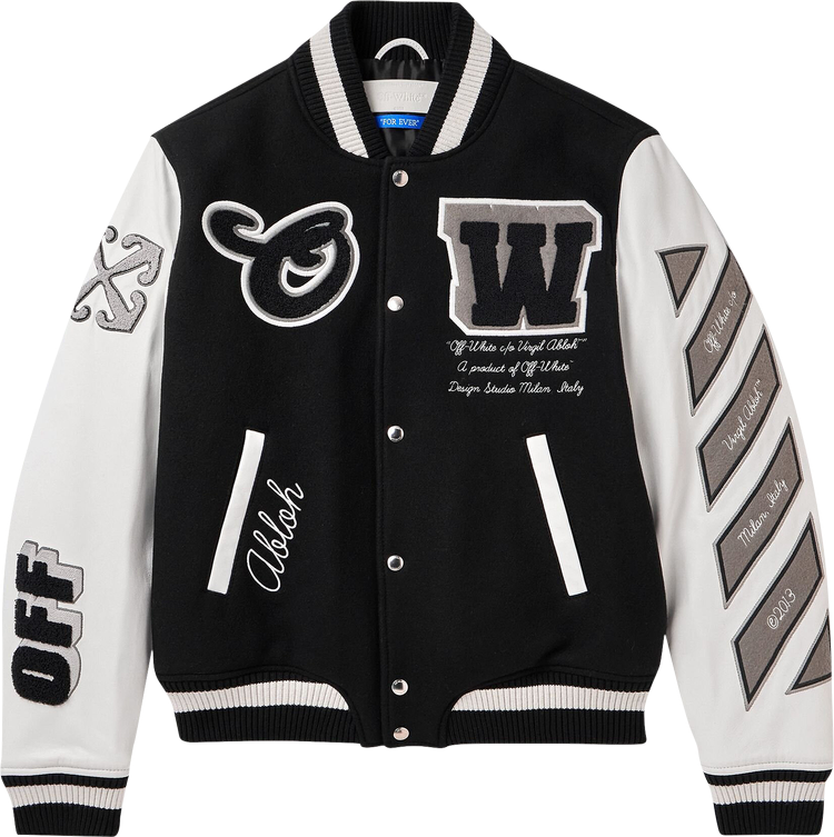 Off-White Leather Wool Varsity Jacket 'Black/Black'